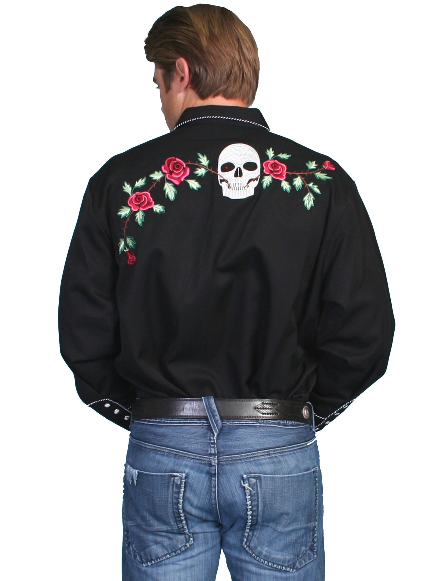 Skull/rose Embroidered Shirt - P-771