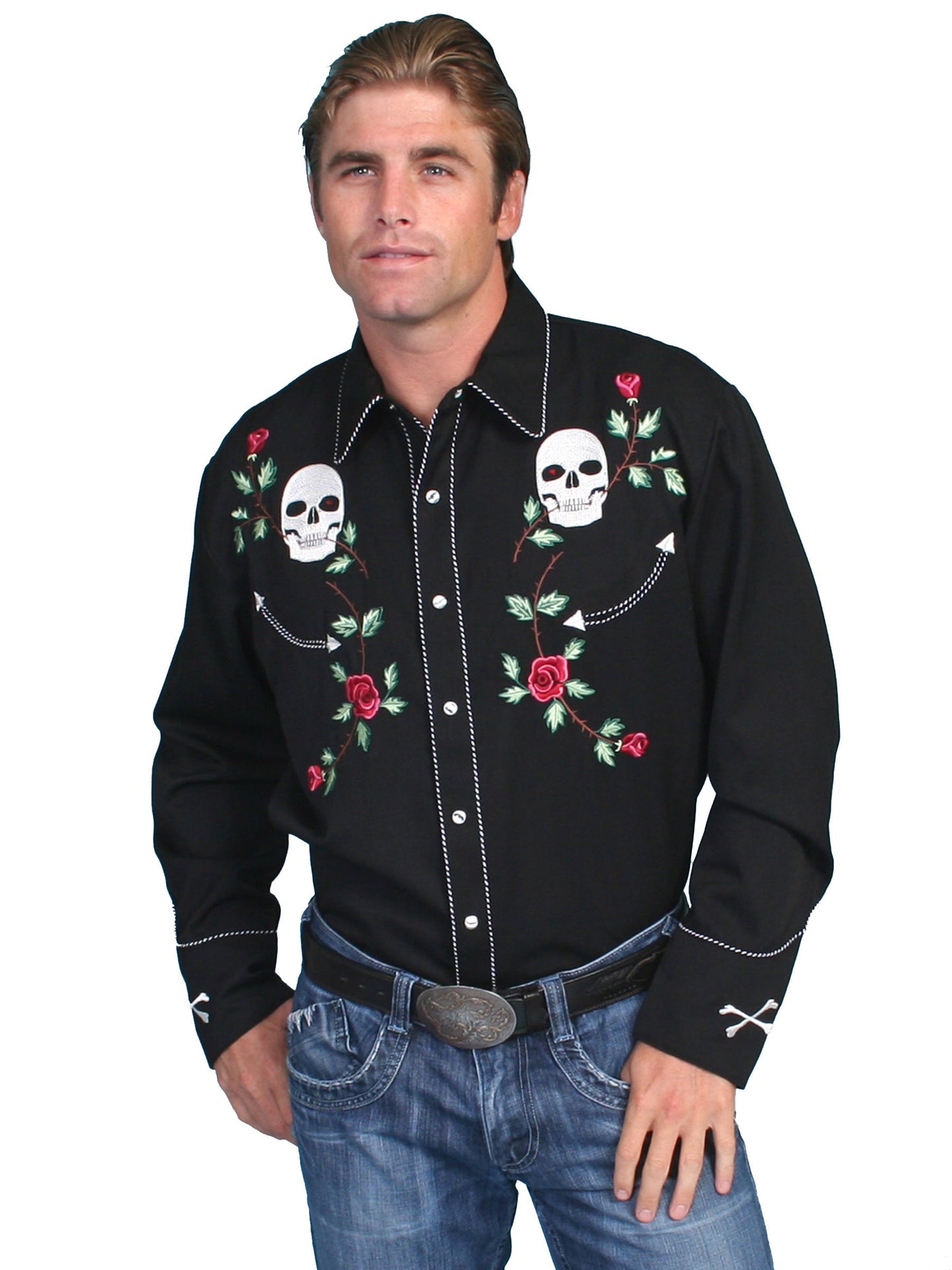 Skull/rose Embroidered Shirt - P-771X