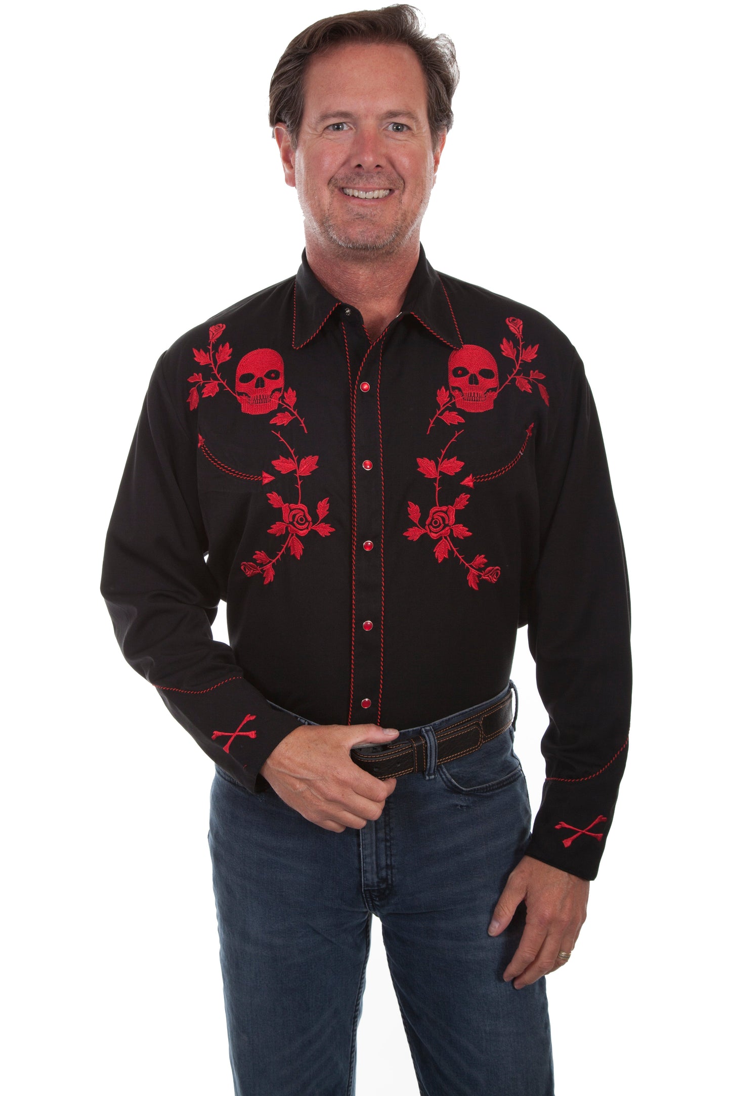 Skull/rose Embroidered Shirt - P-771