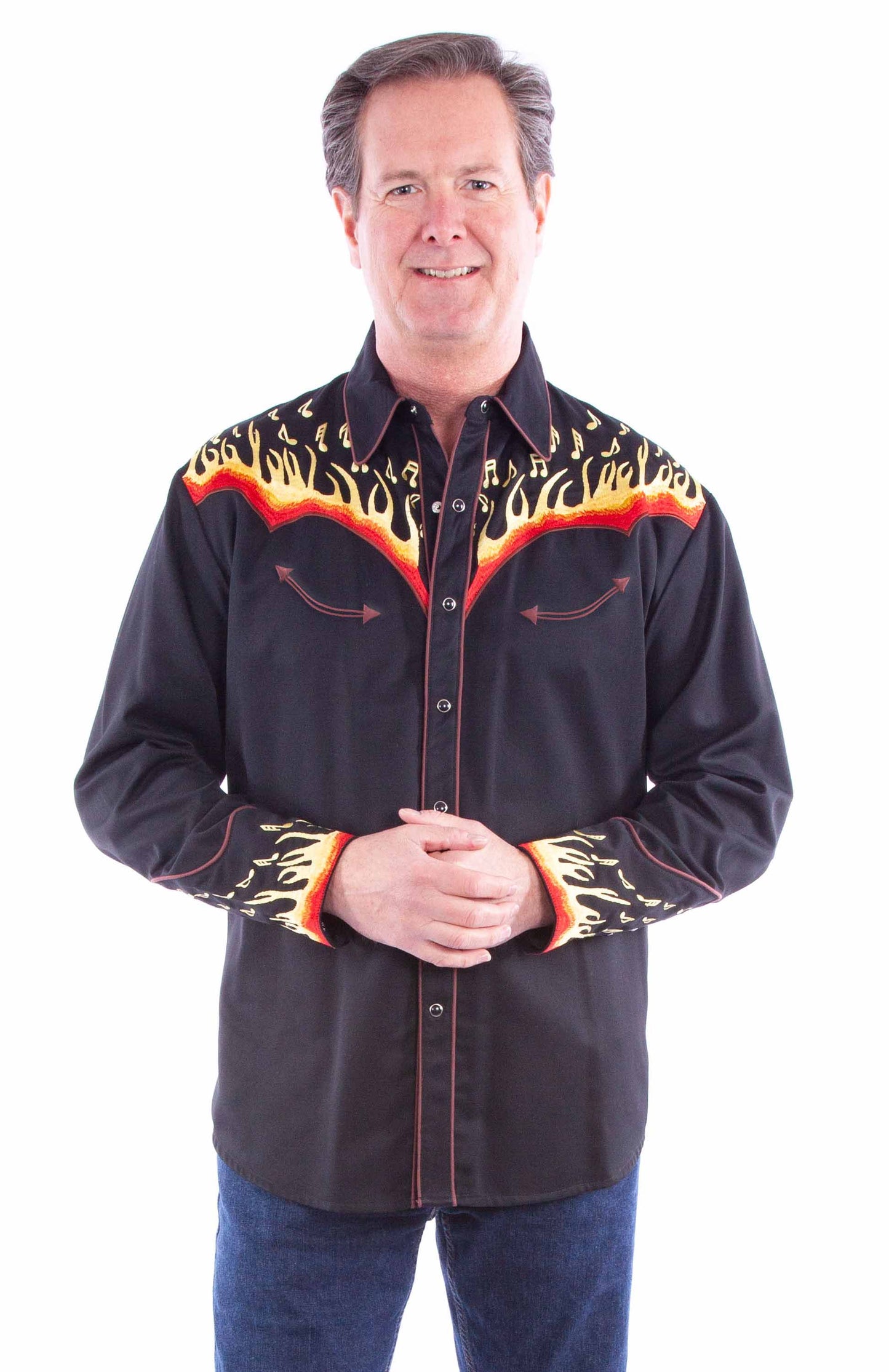 Flames To Notes Emb. Shirt - P-826