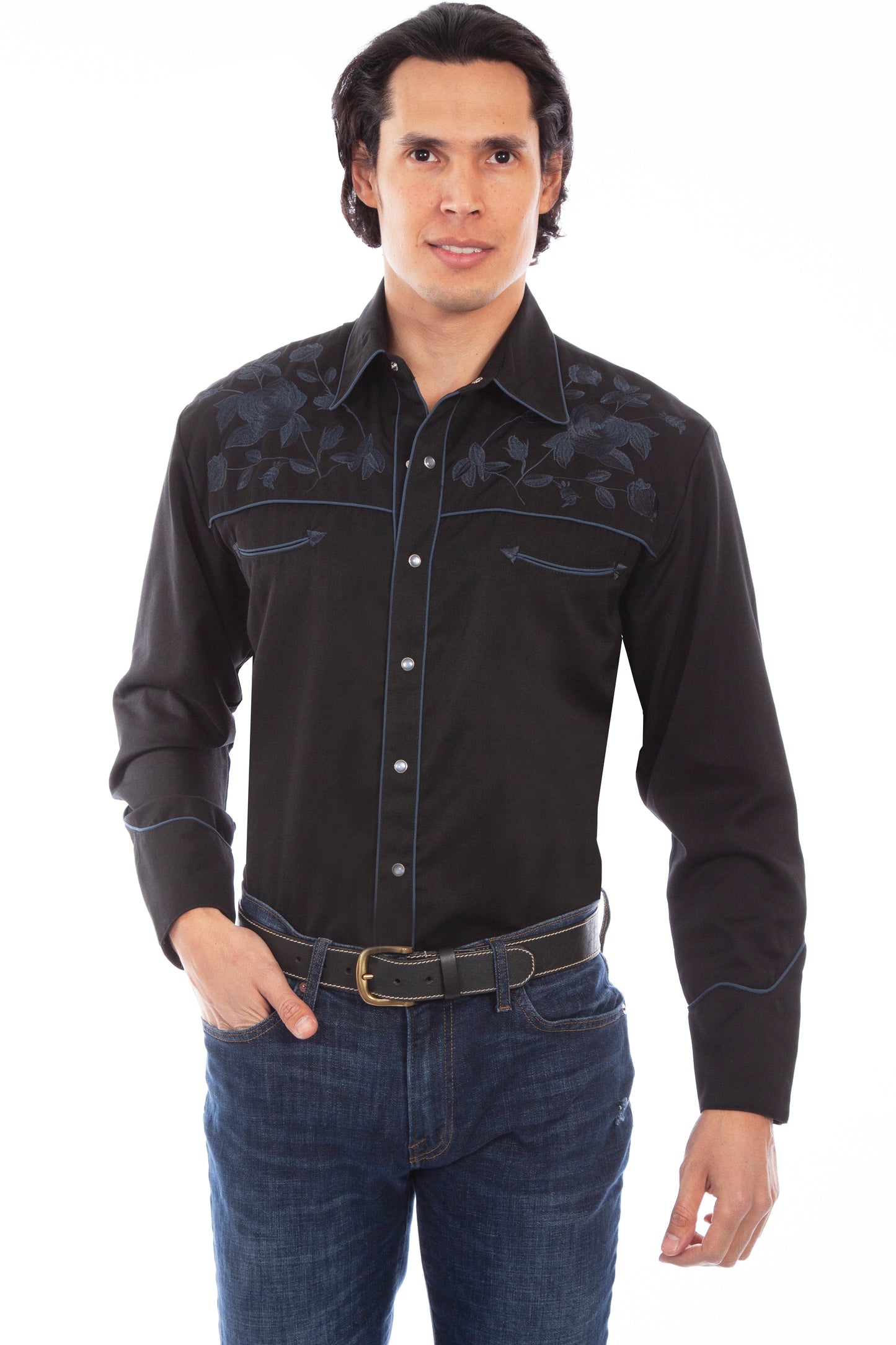 Rose Emb. Straight Yoke Shirt - P-893