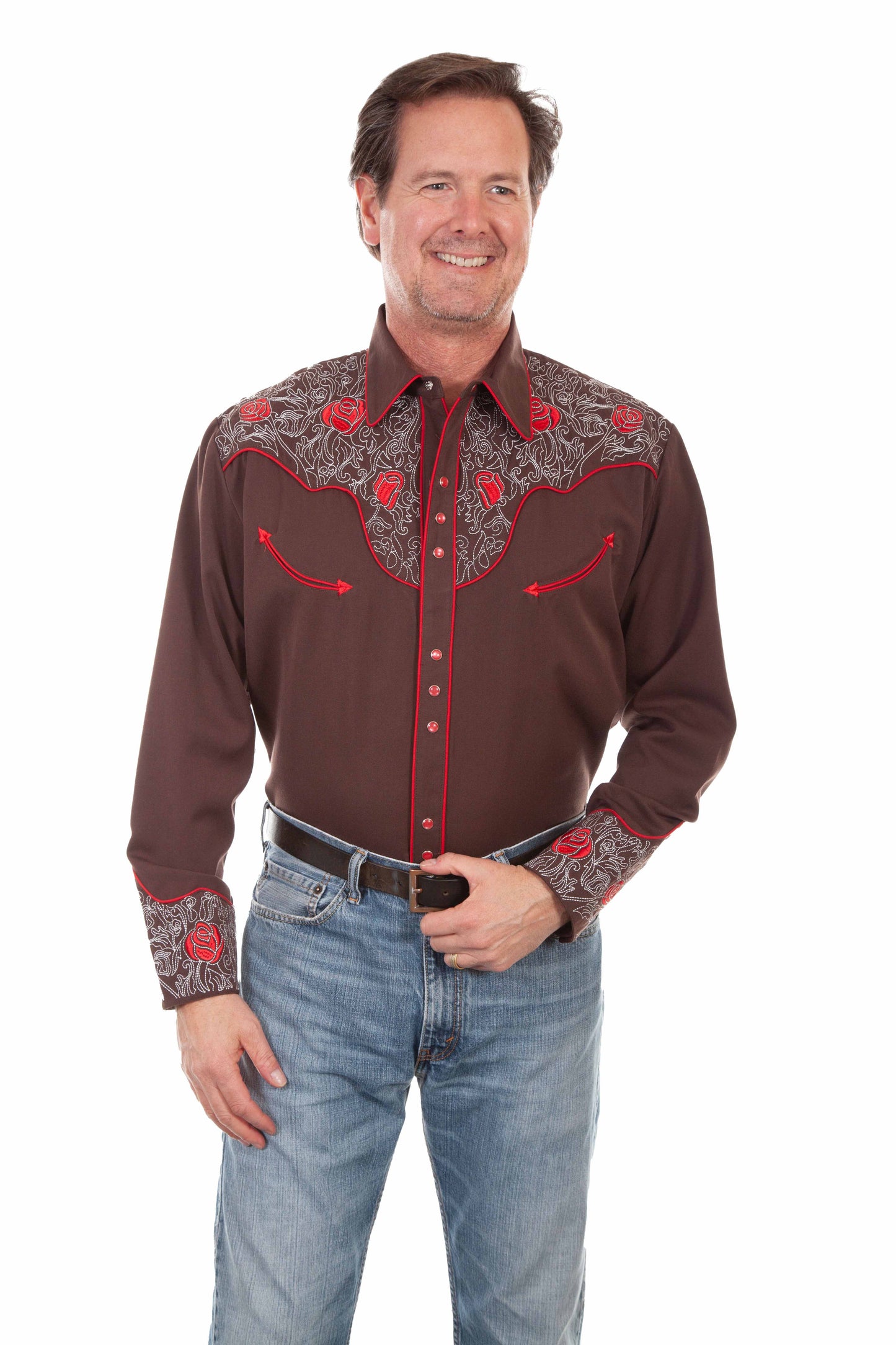 Rose Emb. Pick Stitch Shirt - P-897