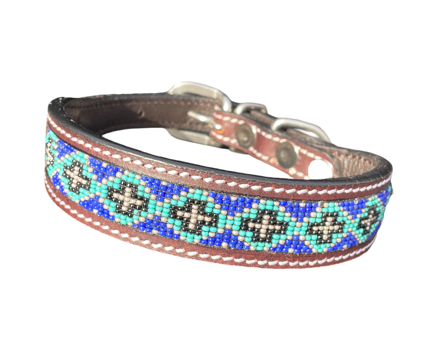 Epic Padded Leather Dog Collar with Beaded Design P