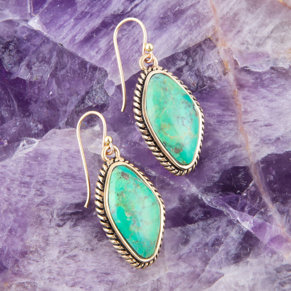 Lime Green Turquoise Golden Drop Earrings