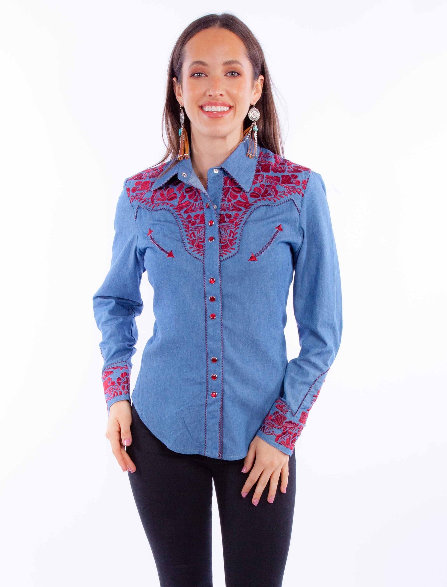 Floral Tooled Emb. Blouse - PL-654