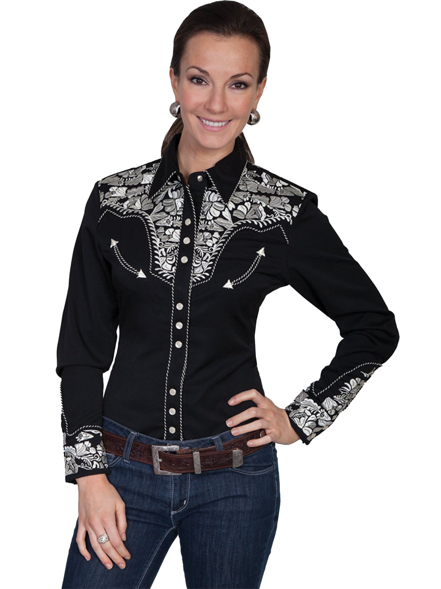 Floral Tooled Emb. Blouse - PL-654