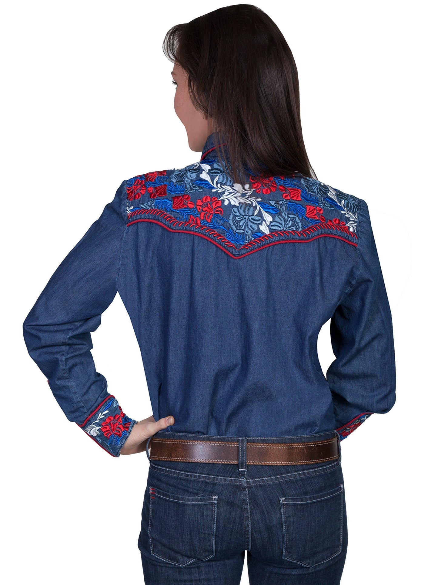 Colorful Floral Tooled Emb. Shirt - PL-654C