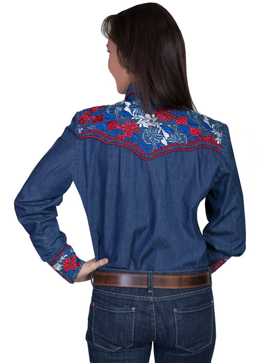 Colorful Floral Tooled Emb. Shirt - PL-654C