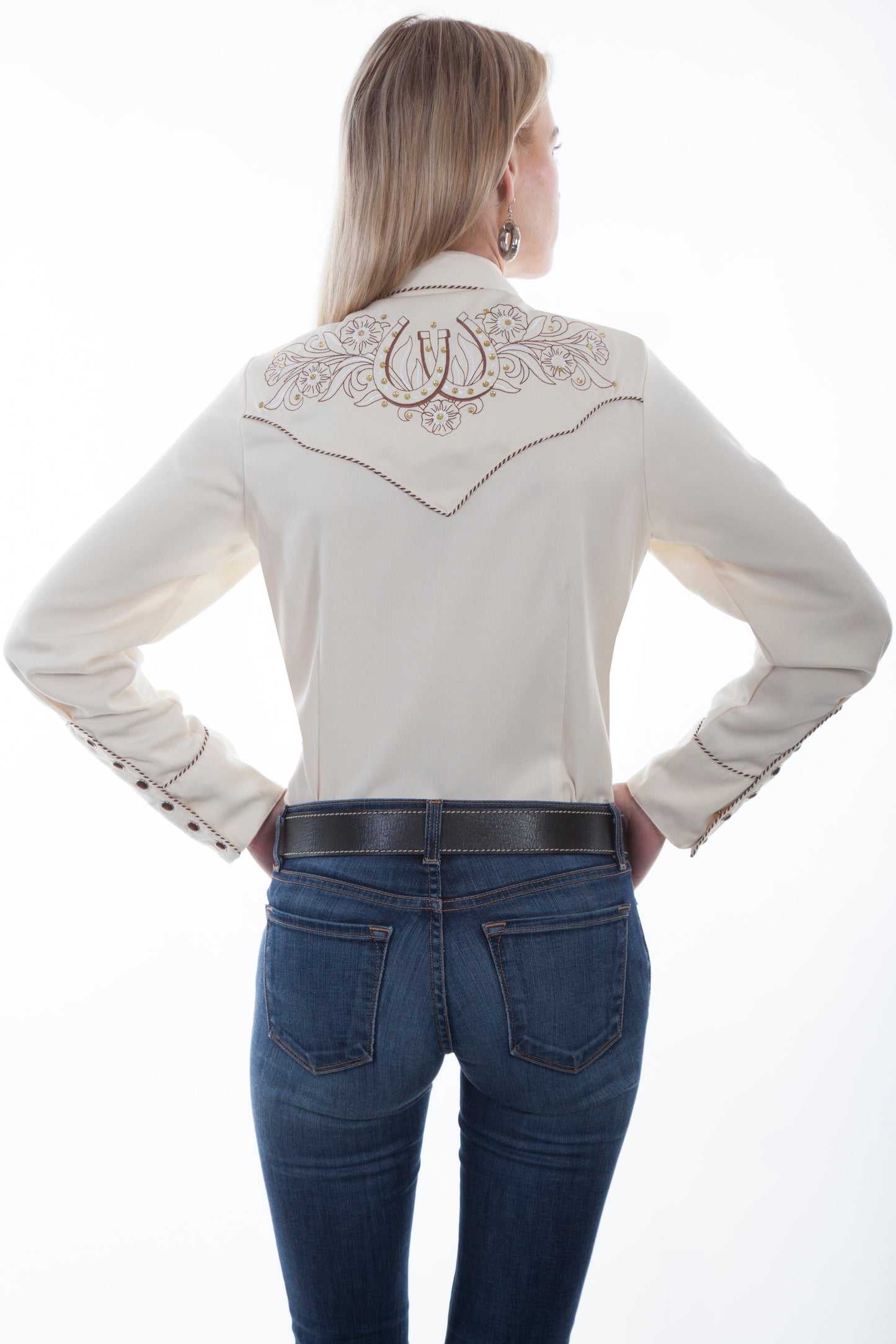 Horse Shoe Flowers & Stones Blouse - PL-873
