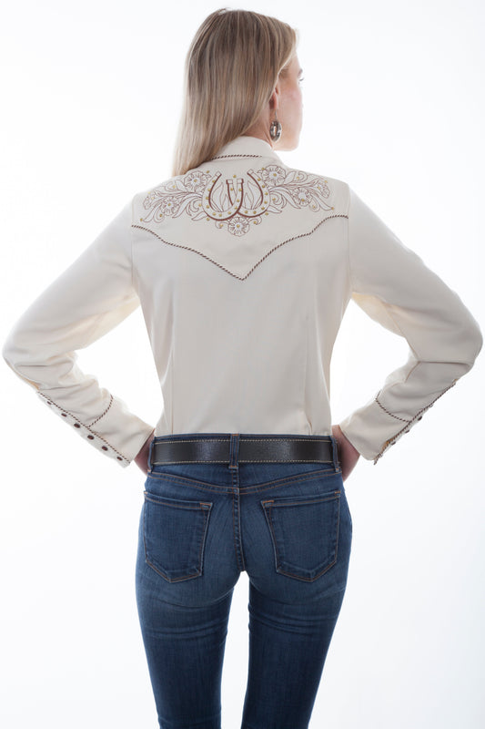 Horse Shoe Flowers & Stones Blouse - PL-873