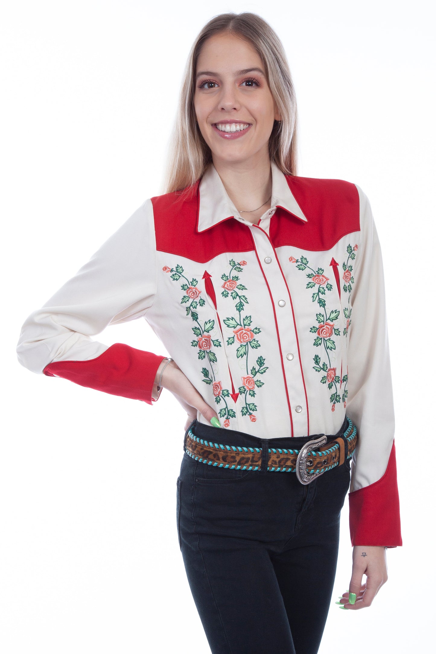 Red Yokes W/emb Roses - PL-898