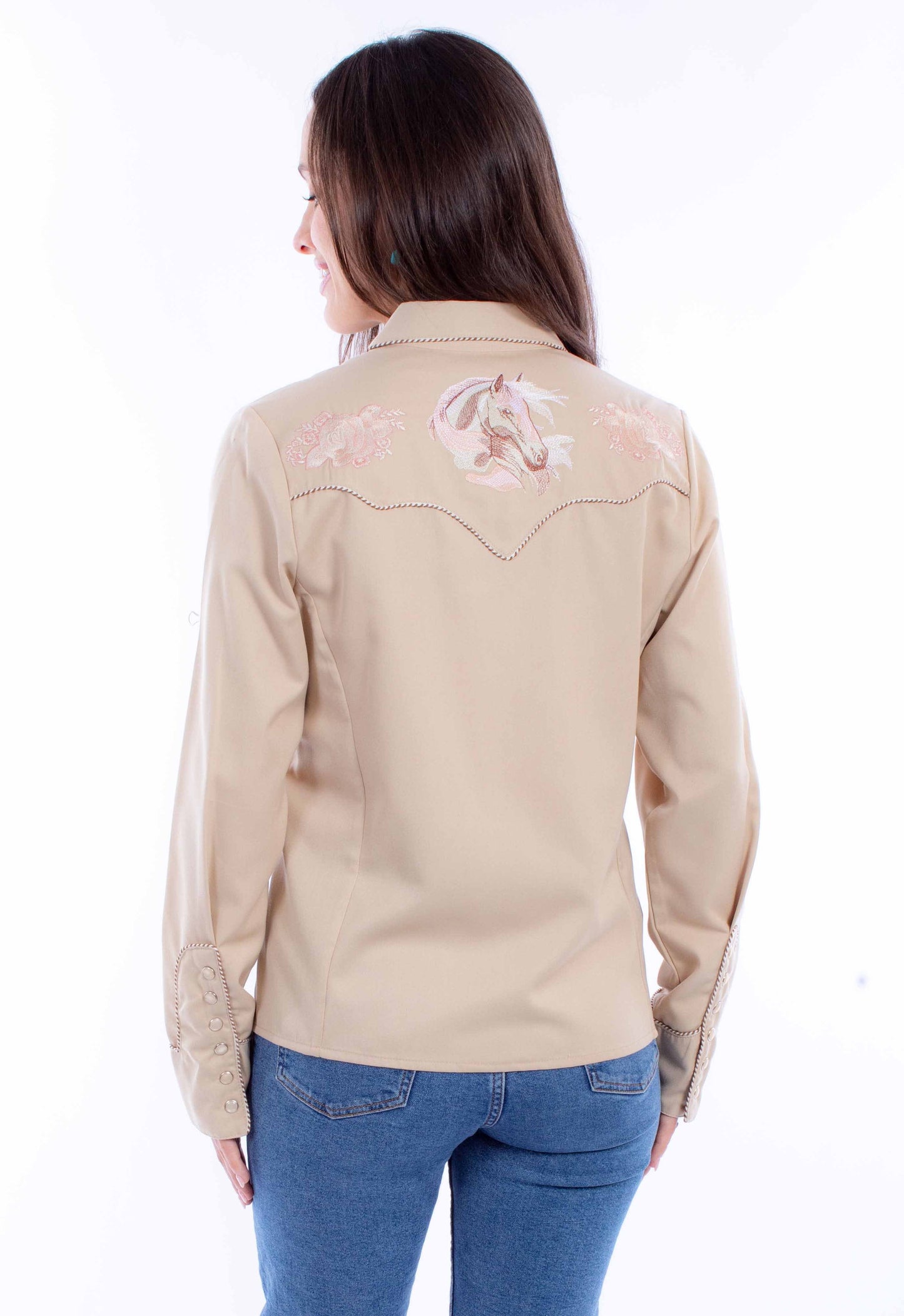 Ladies Horse/rose Emb.blouse - PL-911