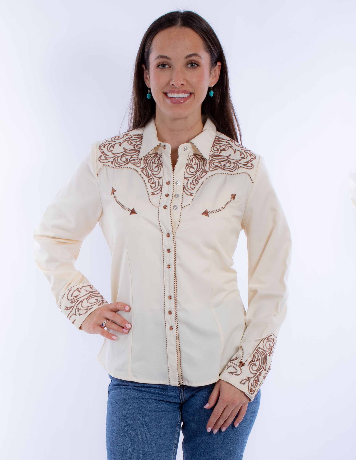 Pick Stitch Yokes/cuffs Blouse - PL-912