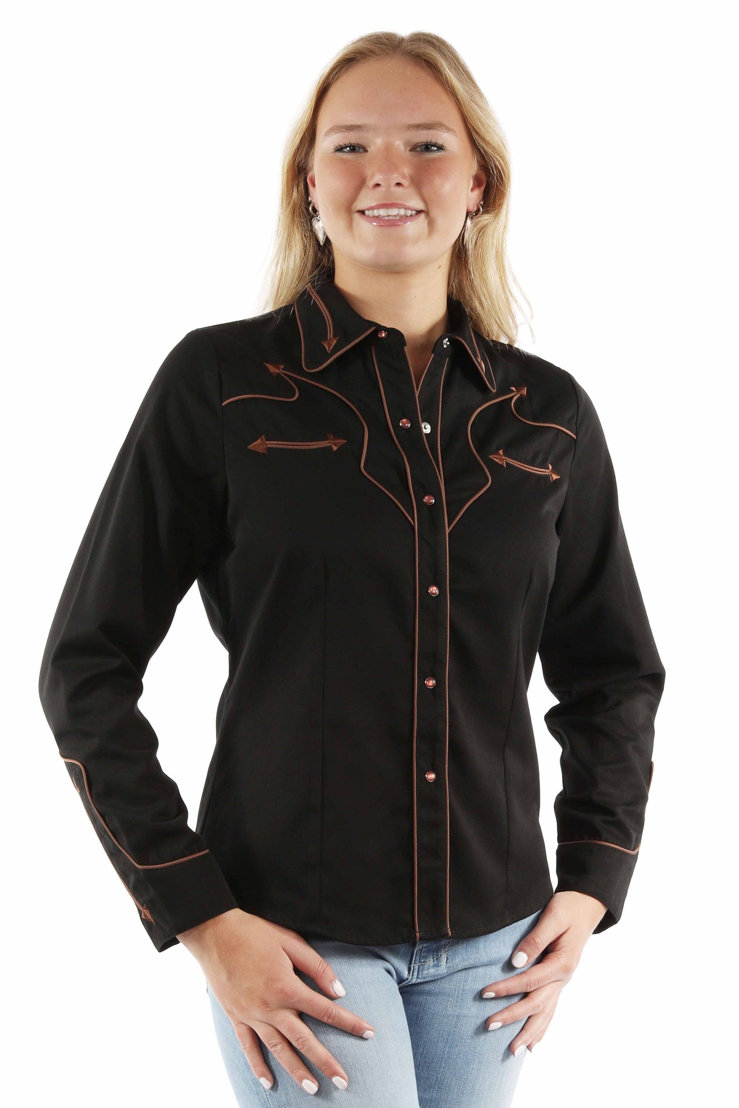 Solid Blouse W/piping & Arrow Tips - PL-913