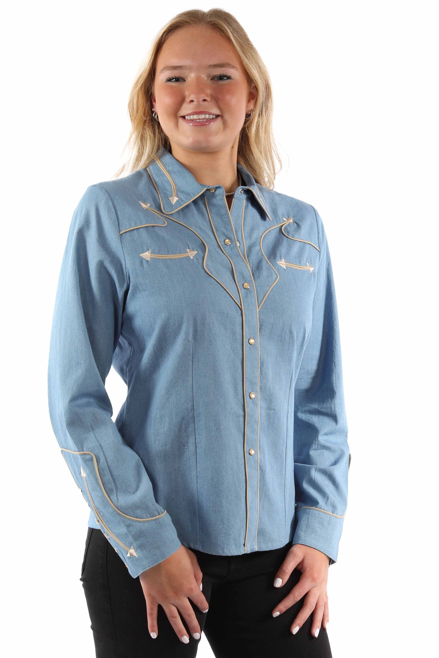 Solid Blouse W/piping & Arrow Tips - PL-913