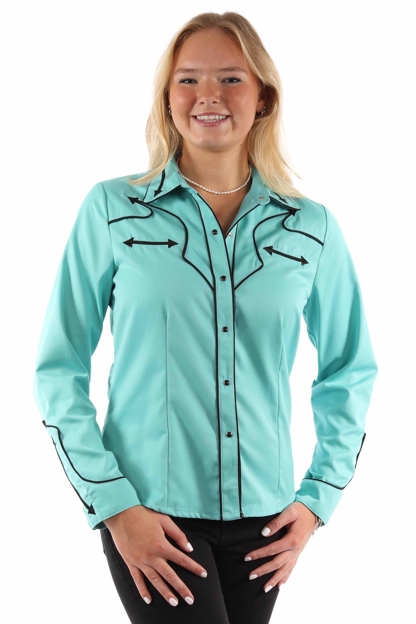 Solid Blouse W/piping & Arrow Tips - PL-913