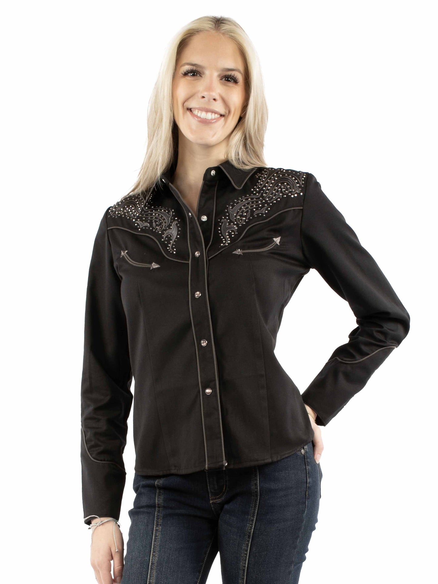 Emb Blouse W/heat Transfer Design - PL-918
