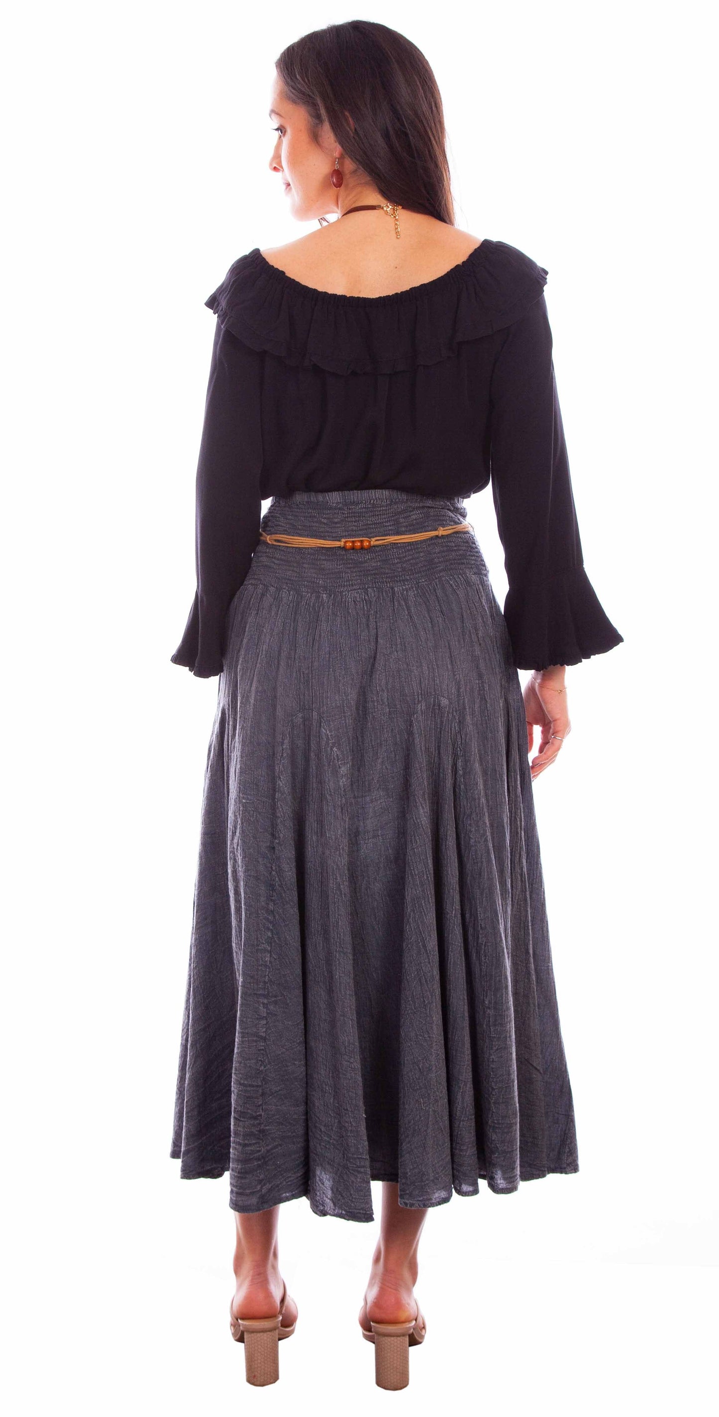 Acid Wash Skirt W/beaded Cord Belt - PSL-136