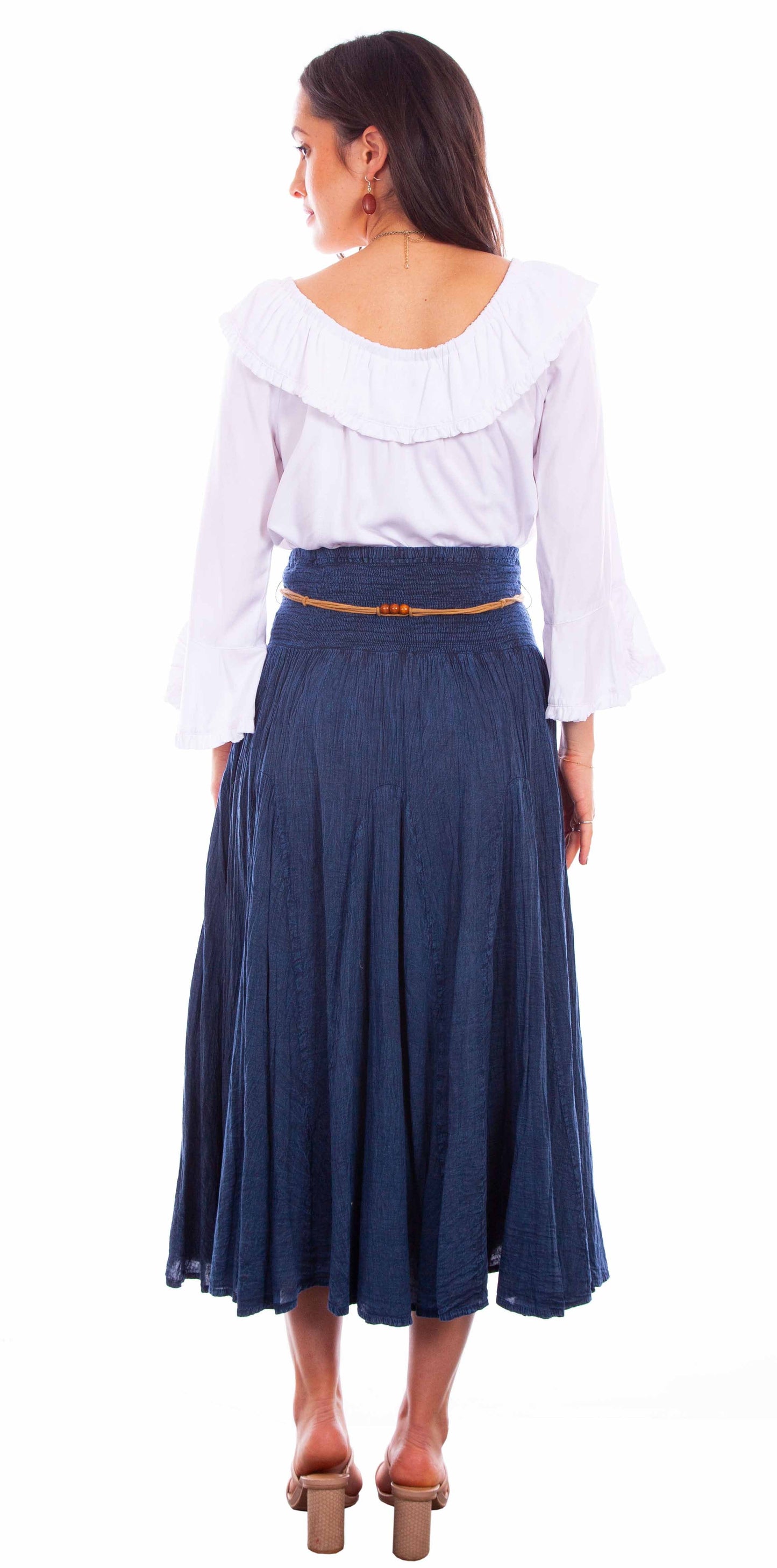 Acid Wash Skirt W/beaded Cord Belt - PSL-136