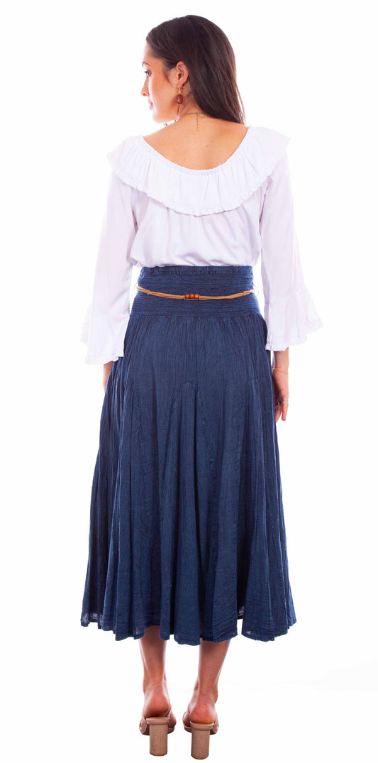 Acid Wash Skirt W/beaded Cord Belt - PSL-136