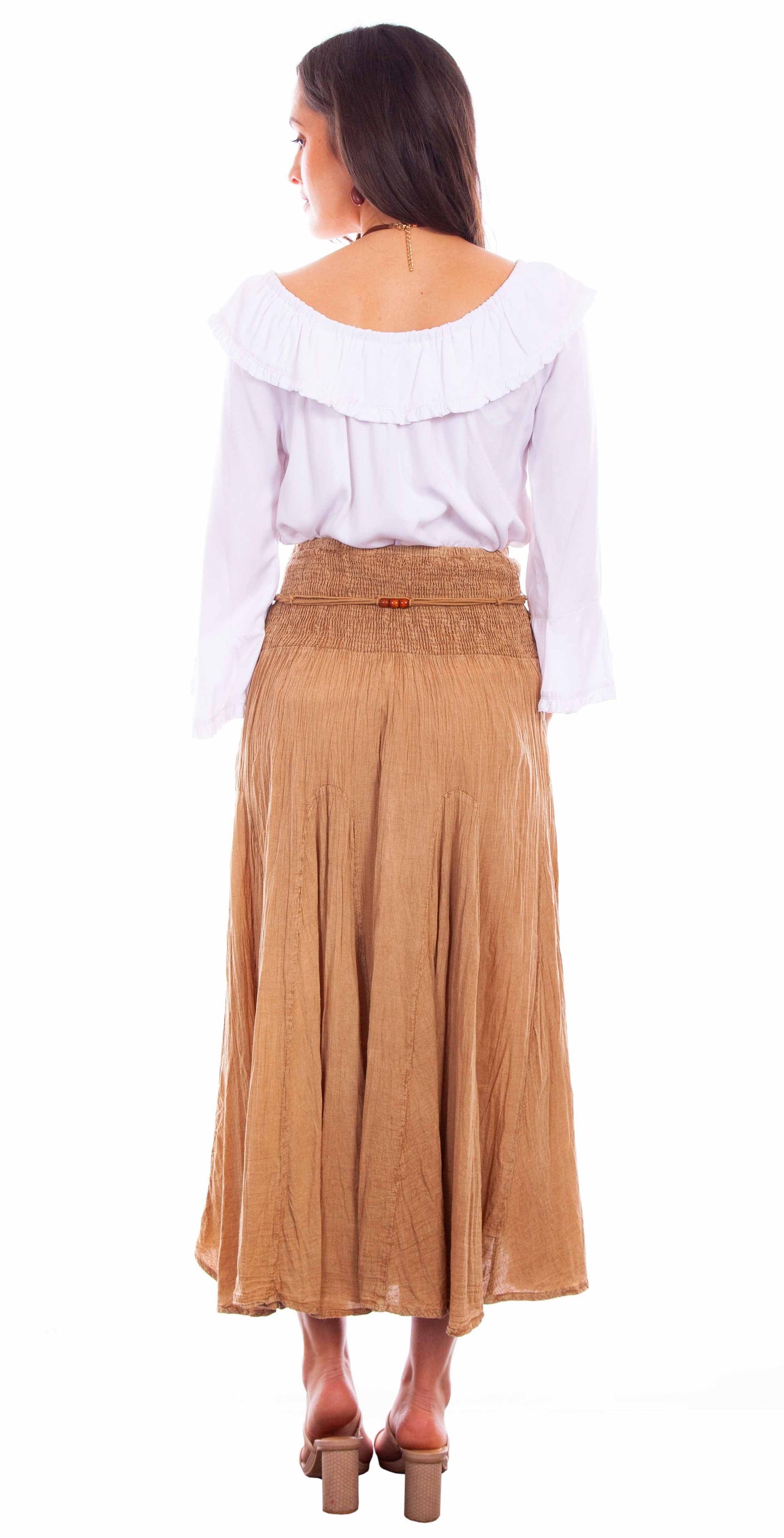 Acid Wash Skirt W/beaded Cord Belt - PSL-136