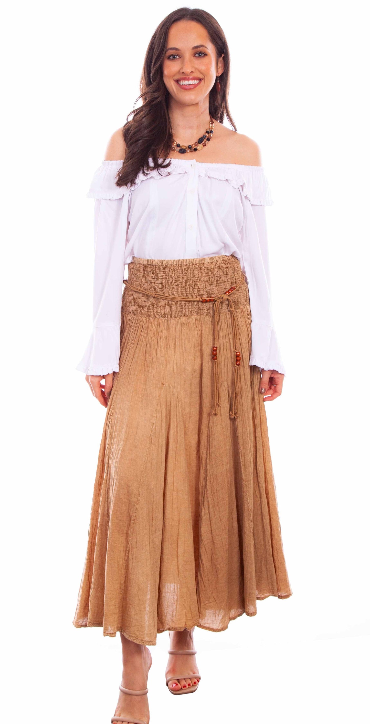 Acid Wash Skirt W/beaded Cord Belt - PSL-136
