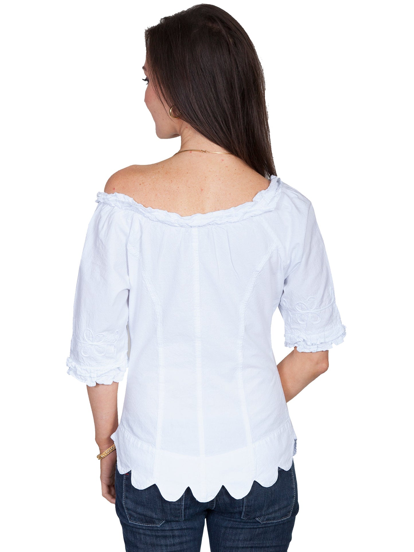 S/s Ruffle Scoop Neck Blouse - PSL-156