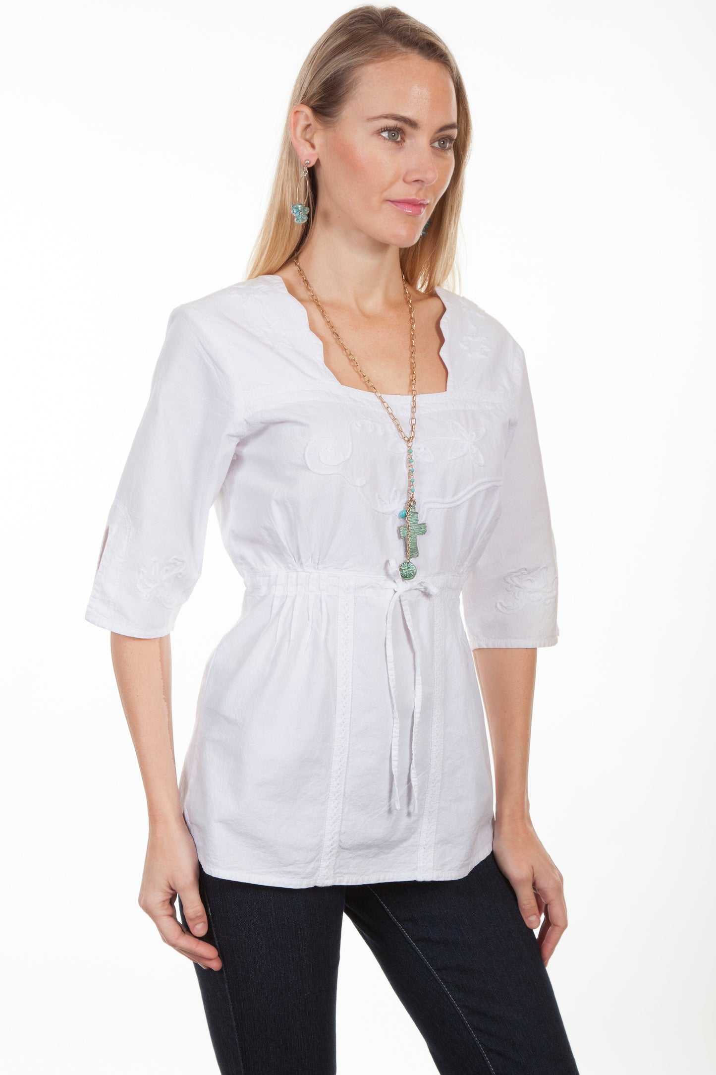 3/4 Sleeve Tie Waist Blouse - PSL-179