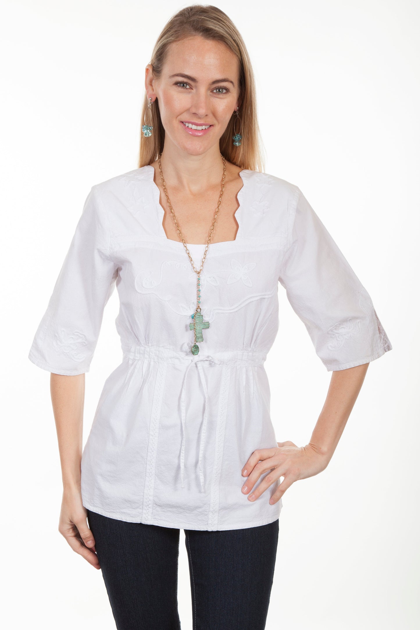 3/4 Sleeve Tie Waist Blouse - PSL-179