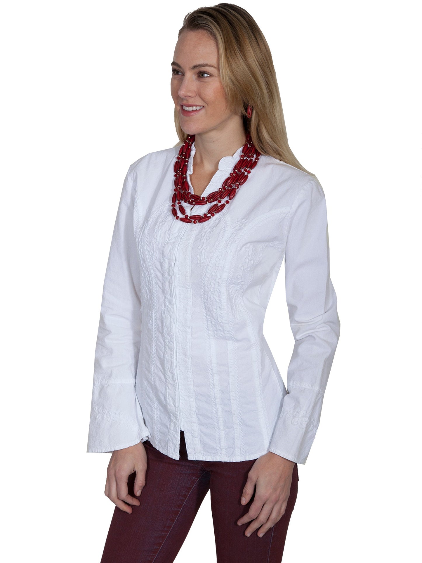 L/s Blouse W/band Collar/bell Cuffs - PSL-187