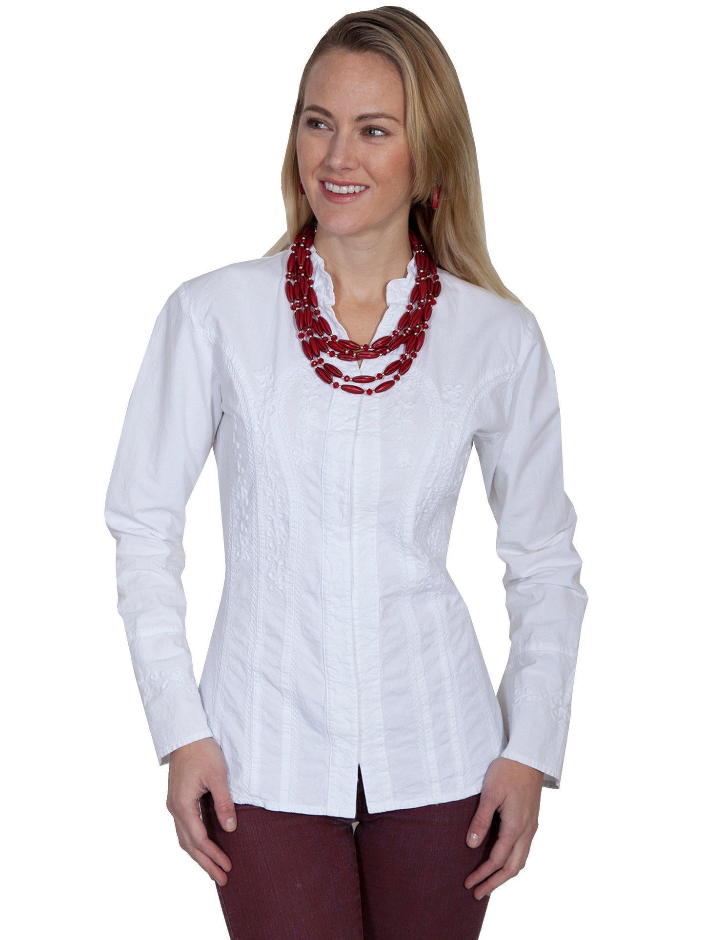 L/s Blouse W/band Collar/bell Cuffs - PSL-187