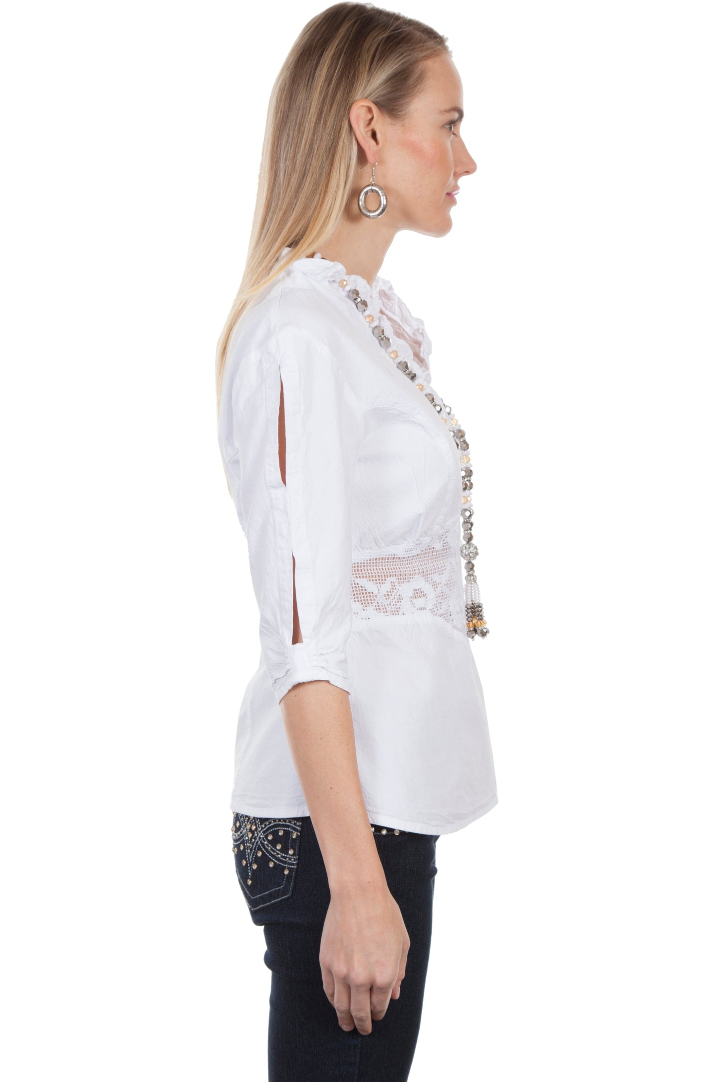 3/4 Peek-a-boo Sleeve Blouse - PSL-198