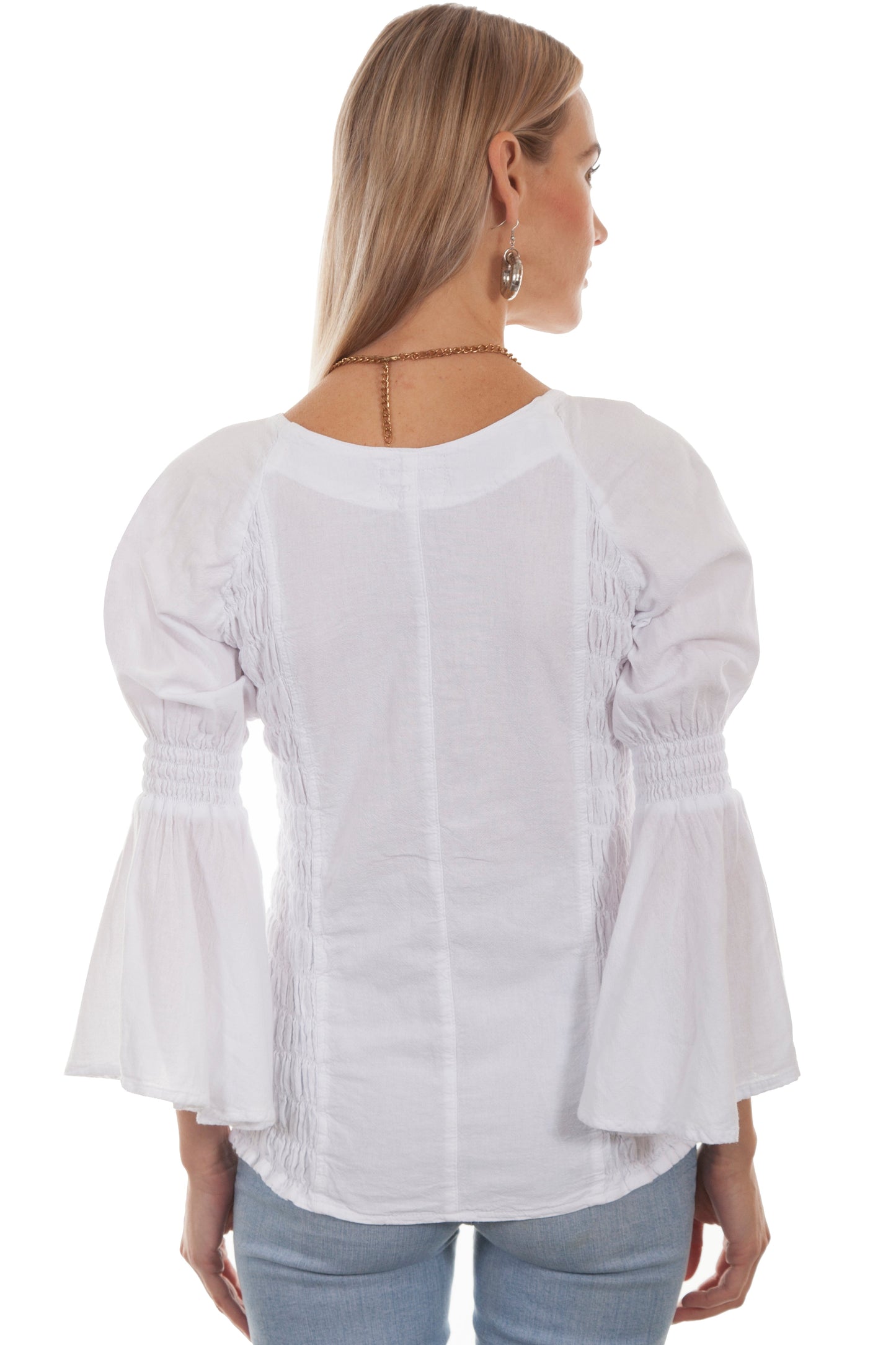Lace Up Blouse W/side Smocking L/s - PSL-222