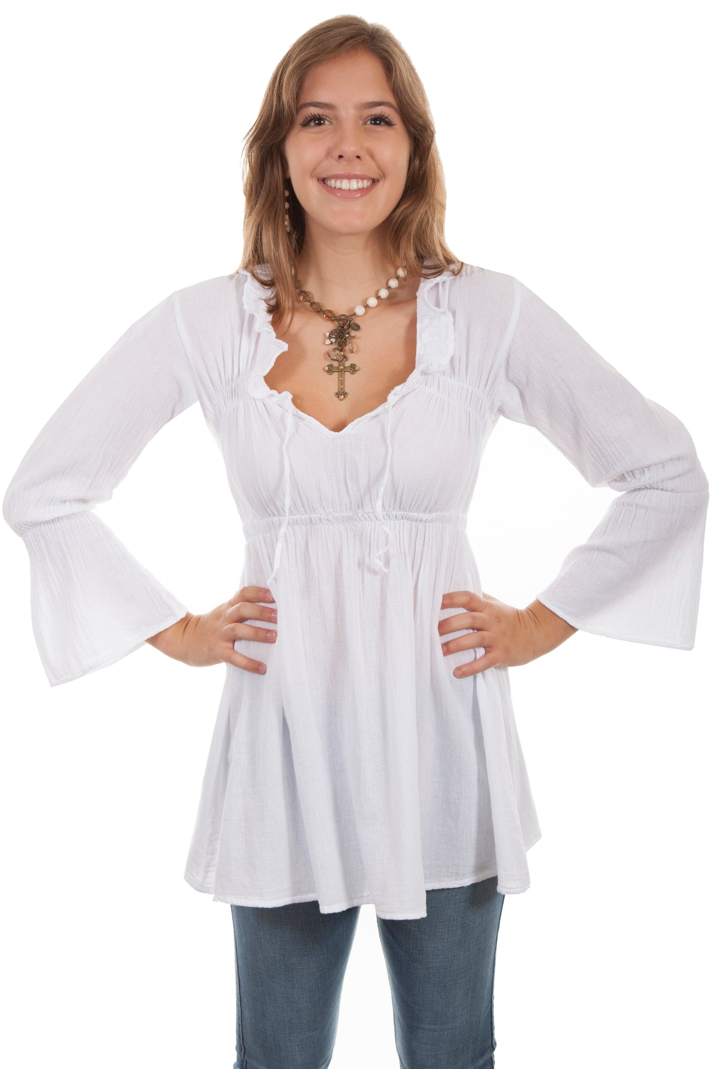 L/s Ruffle Tie Neck Blouse - PSL-225