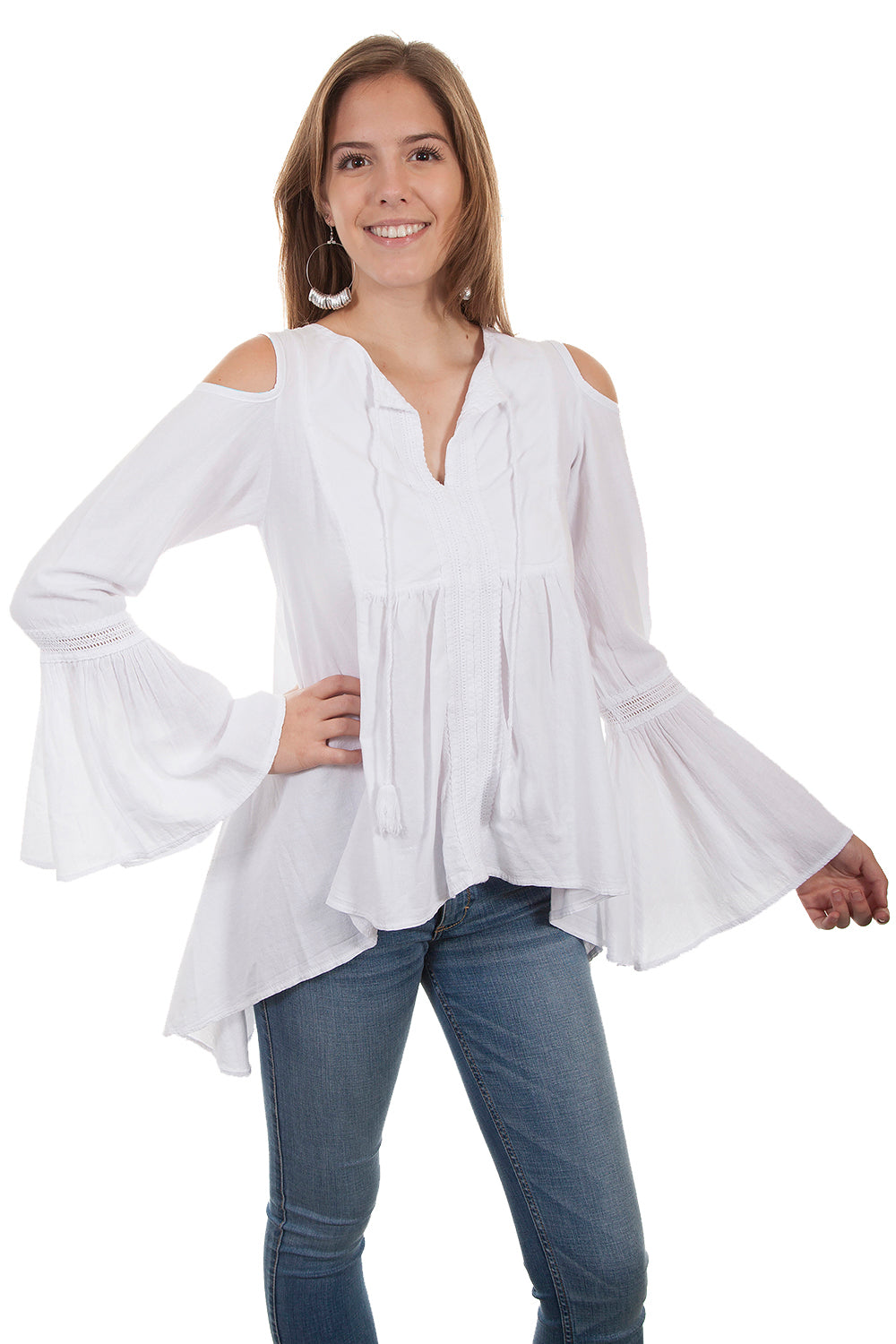 Tie Front Cold Shoulder Bell Sleeve - PSL-230