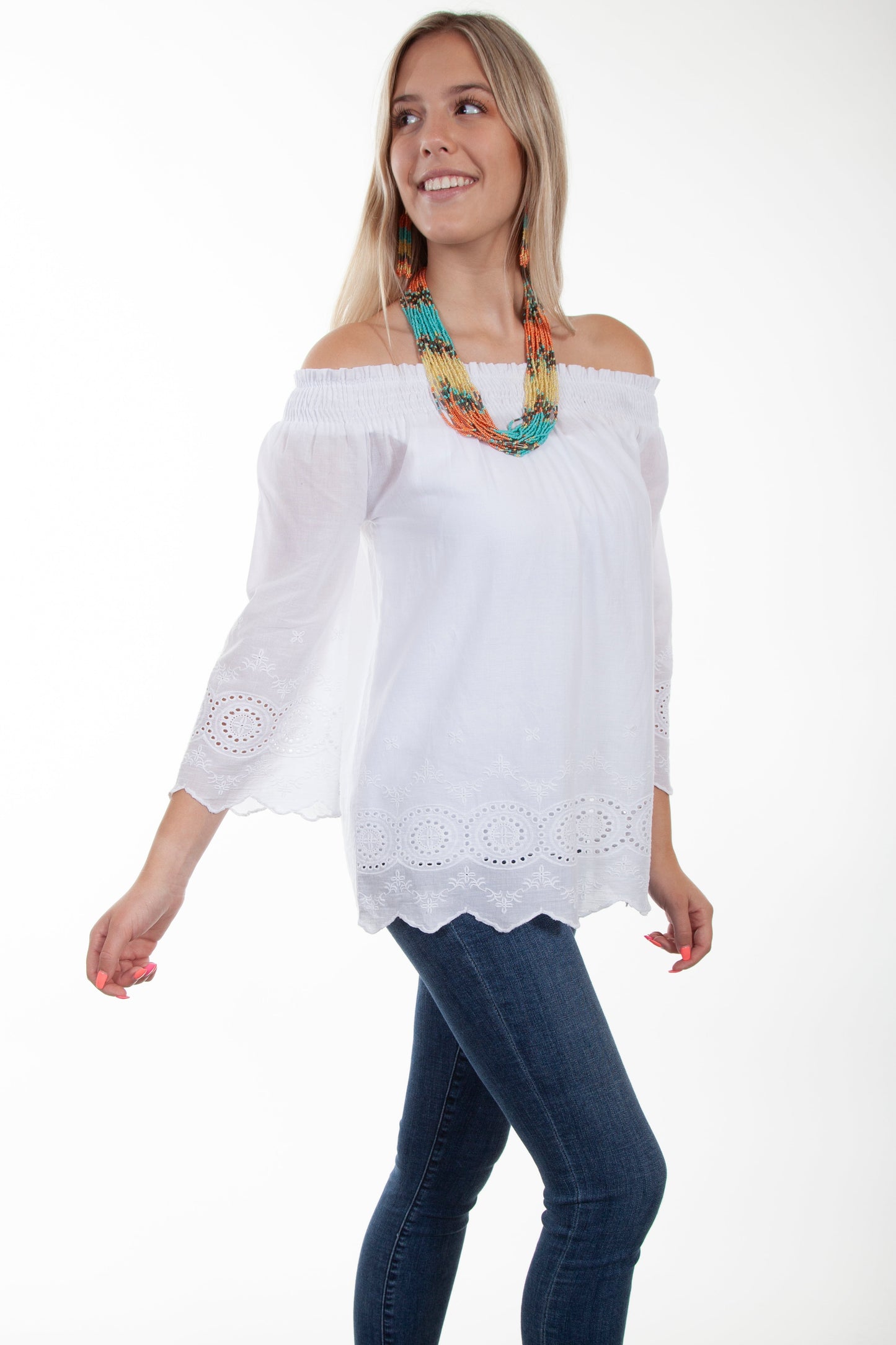 Off Shoulder Eyelet Emb. Bottom Blou - PSL-256