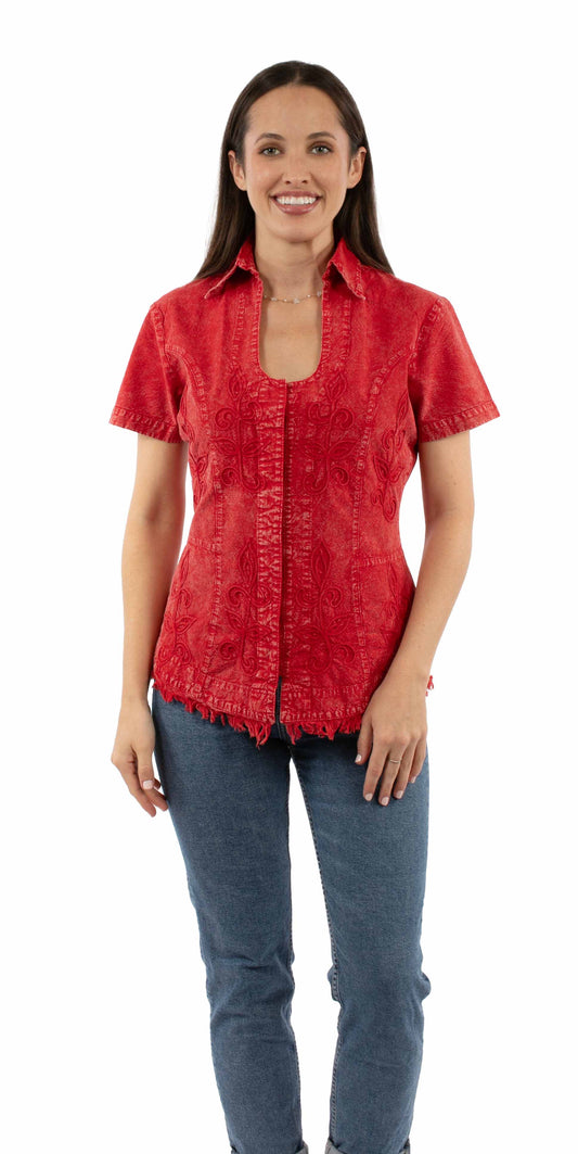 Short Sleeve Emb. Blouse - PSL-273