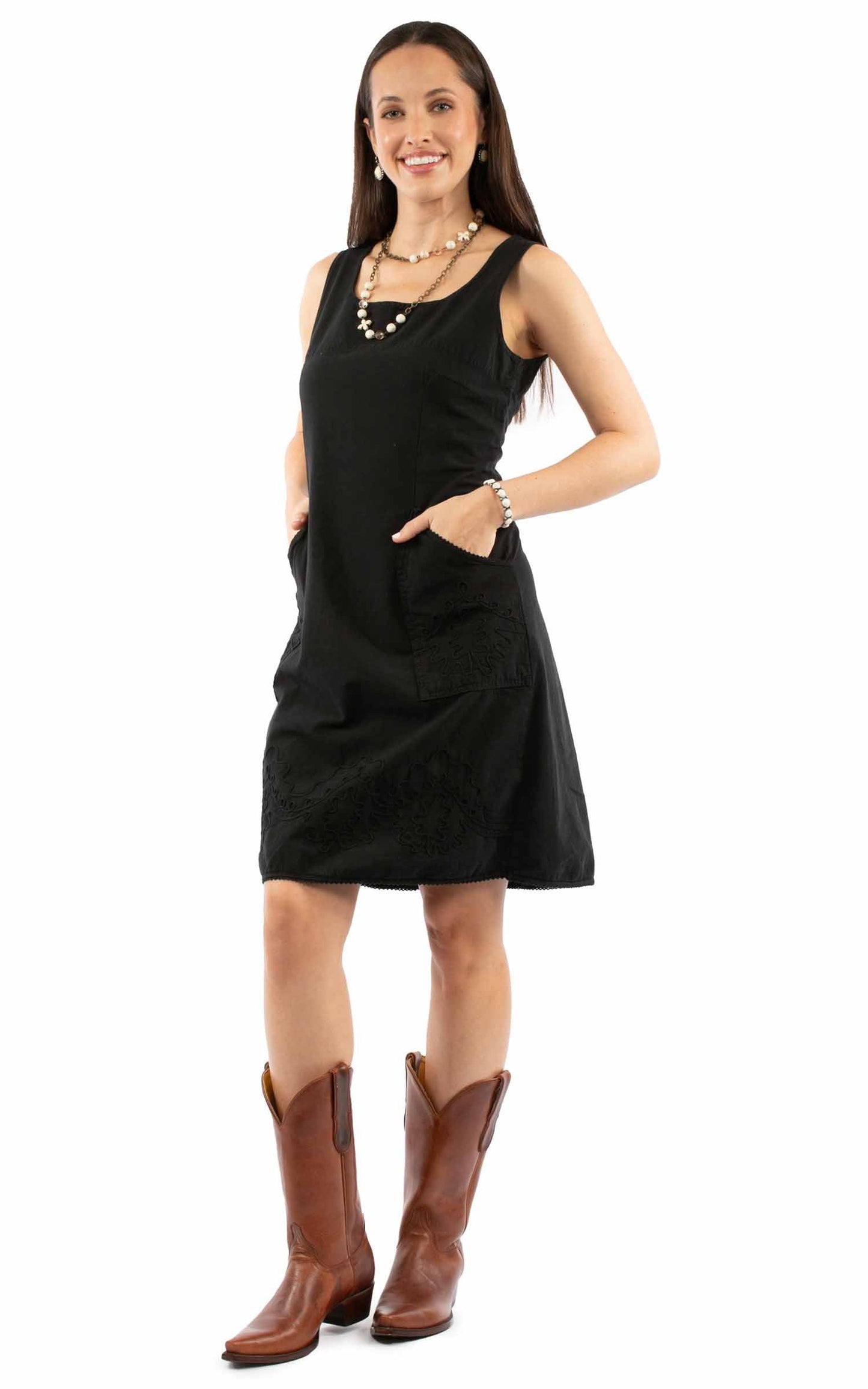 Sleeveless Dress W/pockets & Emb - PSL-278