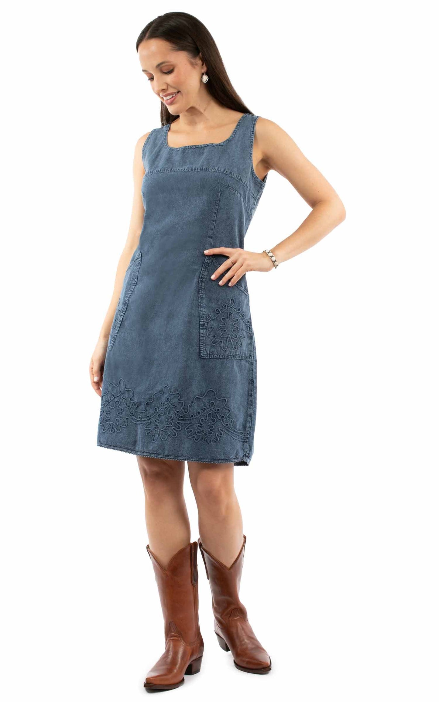 Sleeveless Dress W/pockets & Emb - PSL-278