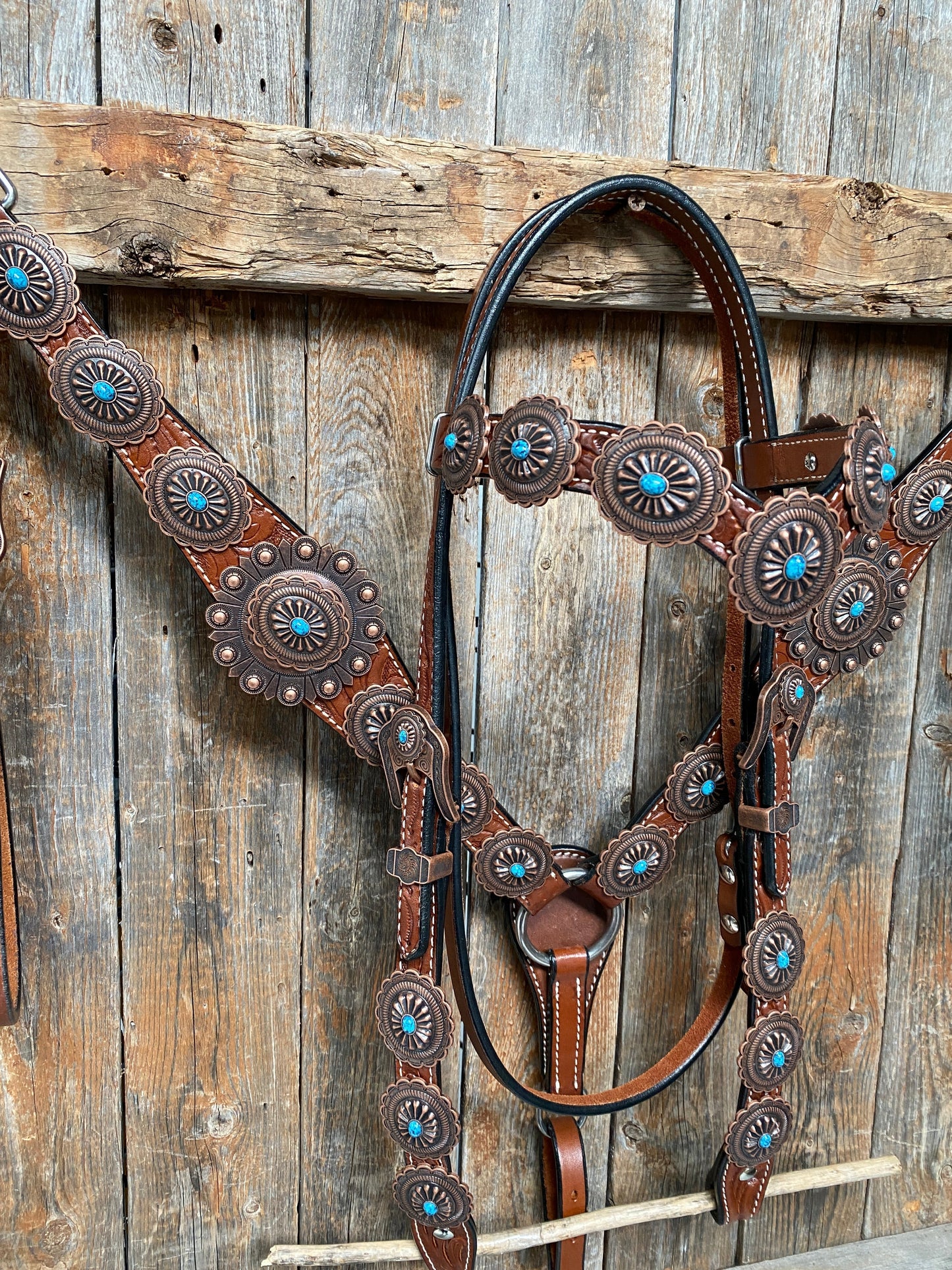 Medium Oil Navajo Style Copper Turquoise Browband & Breastcollar Tack Set #BBBC448