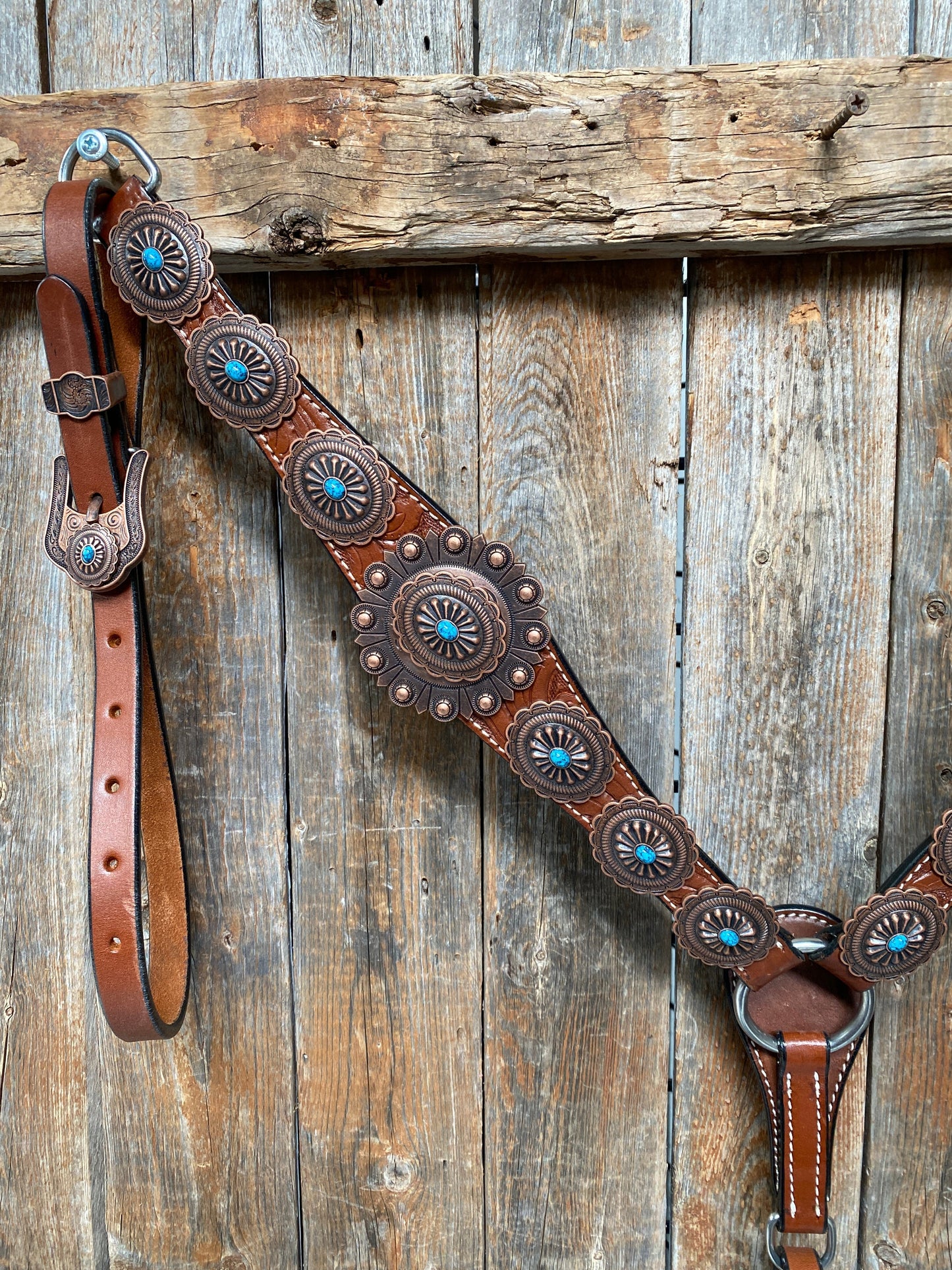 Medium Oil Navajo Style Copper Turquoise Browband & Breastcollar Tack Set #BBBC448