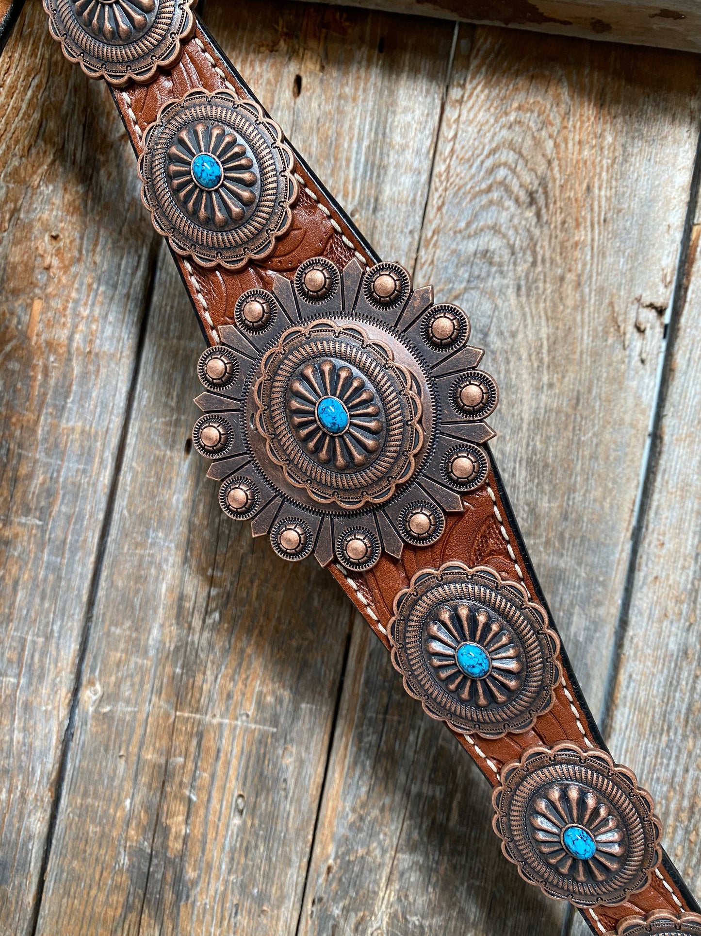 Medium Oil Navajo Style Copper Turquoise Browband & Breastcollar Tack Set #BBBC448