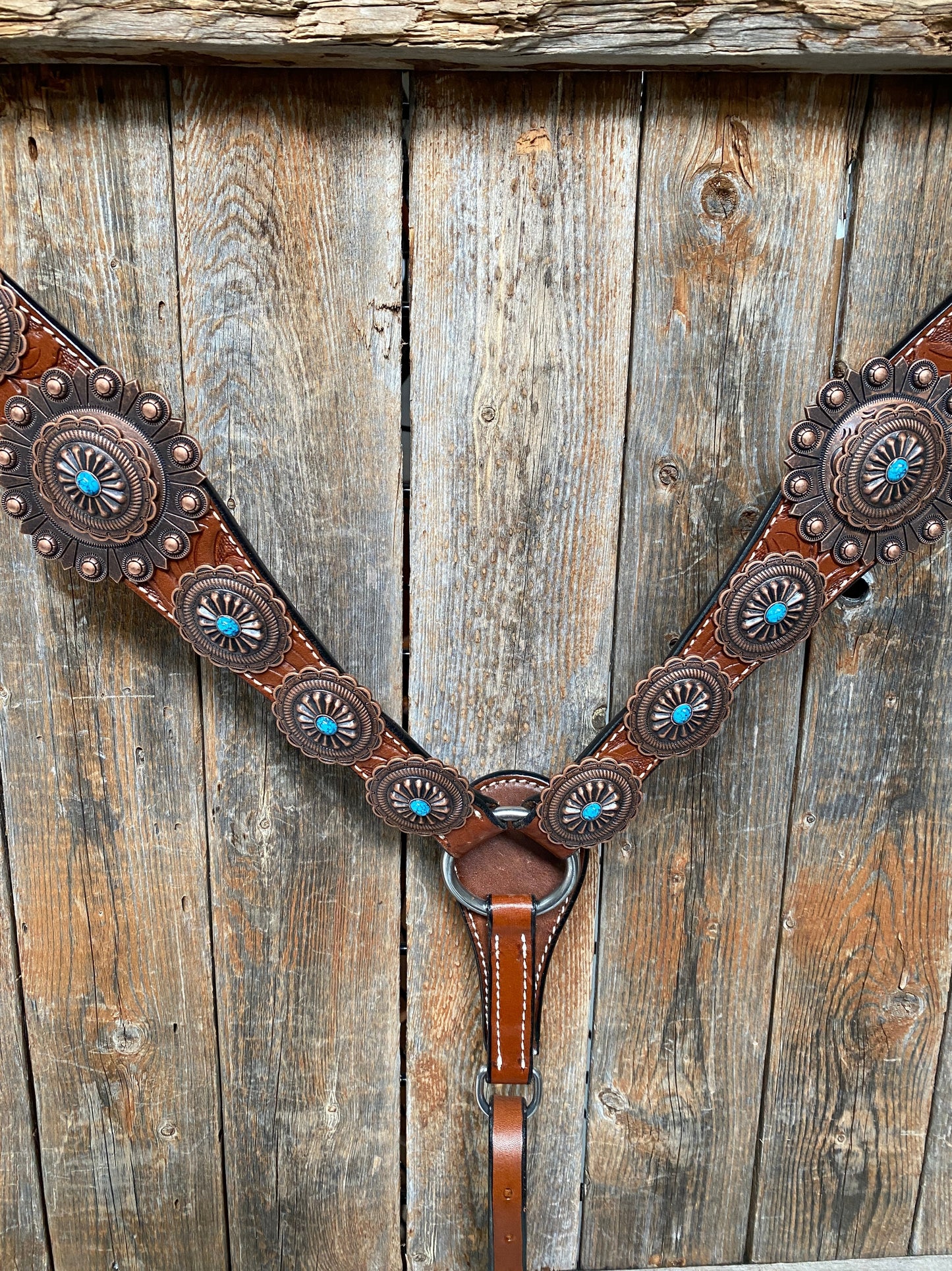 Medium Oil Navajo Style Copper Turquoise Browband & Breastcollar Tack Set #BBBC448