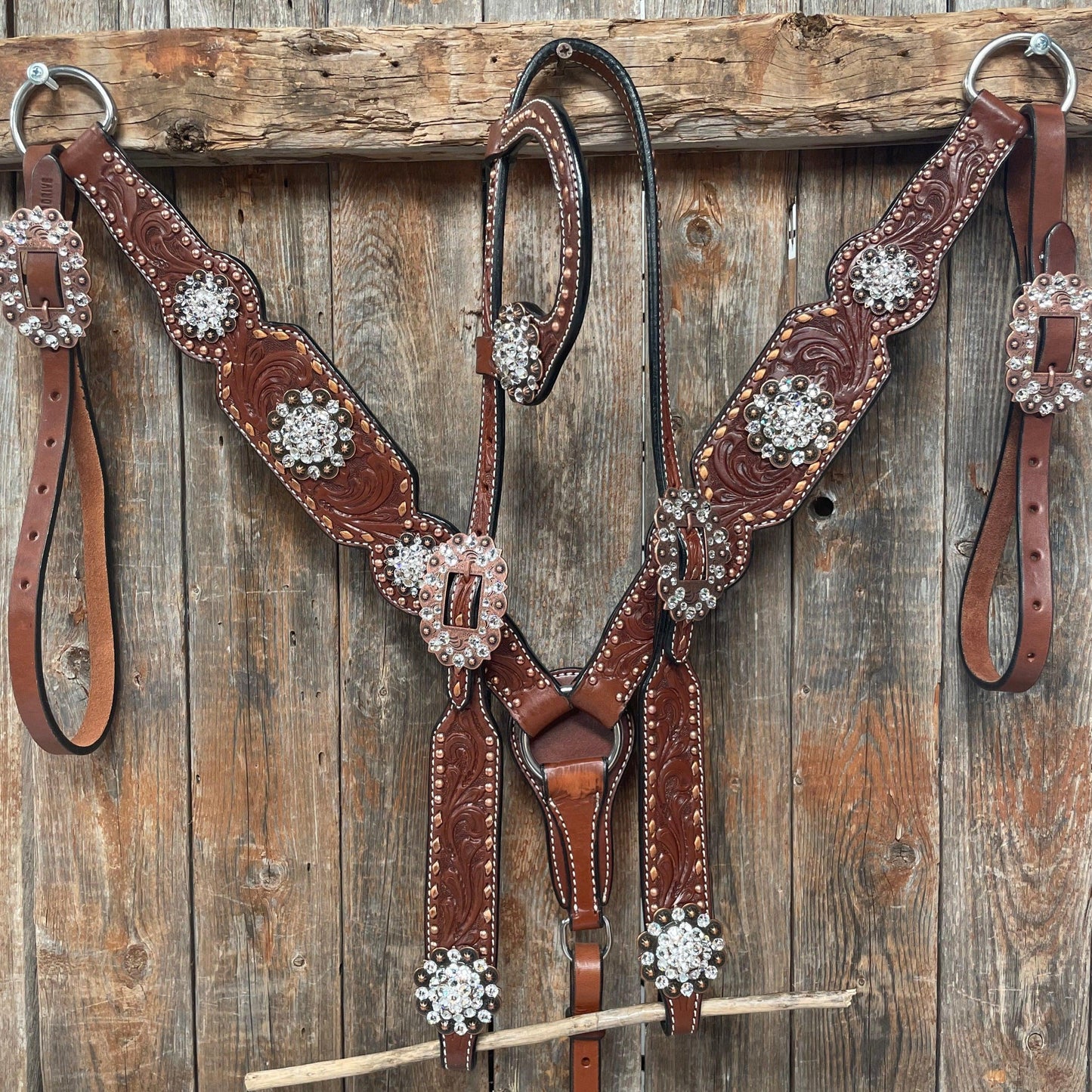 Medium Oil Copper Buckstitch Clear One Ear & Breastcollar Tack Set #OEBC450