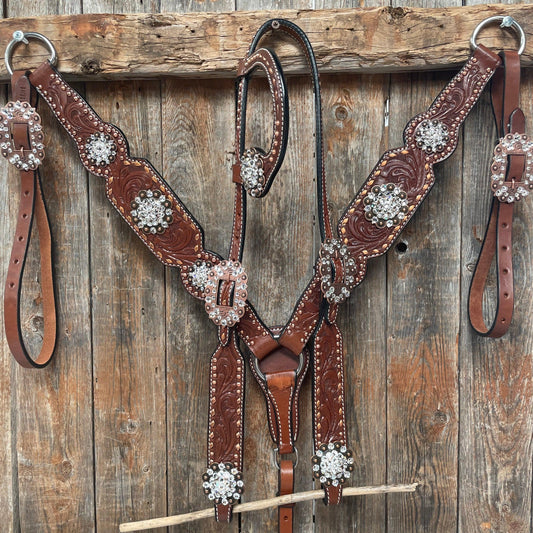 Medium Oil Copper Buckstitch Clear One Ear & Breastcollar Tack Set #OEBC450