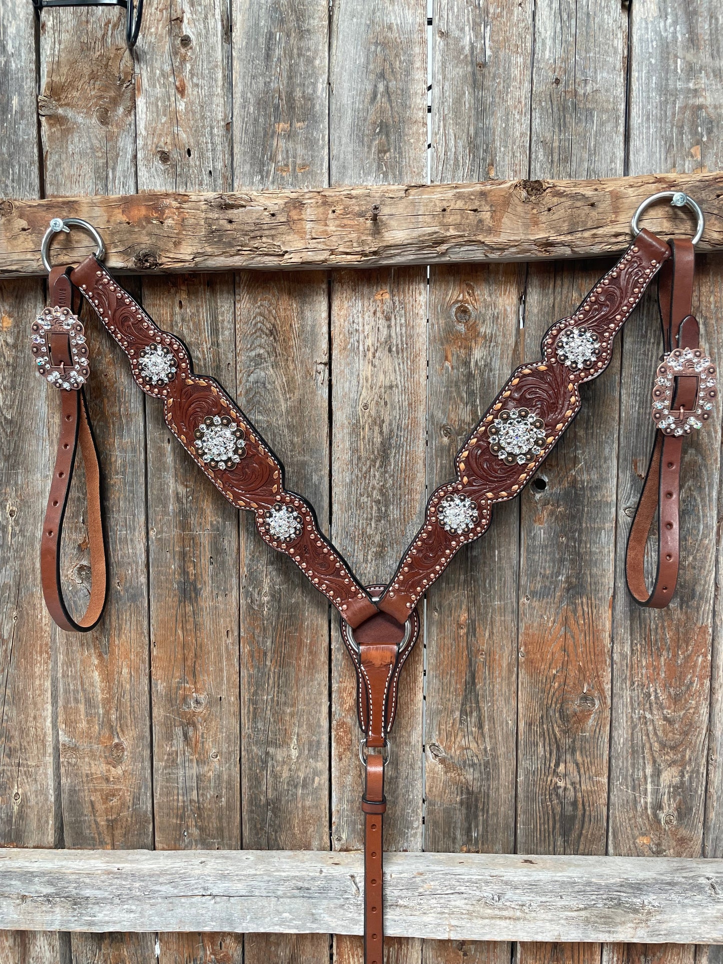 Medium Oil Copper Buckstitch Clear One Ear & Breastcollar Tack Set #OEBC450