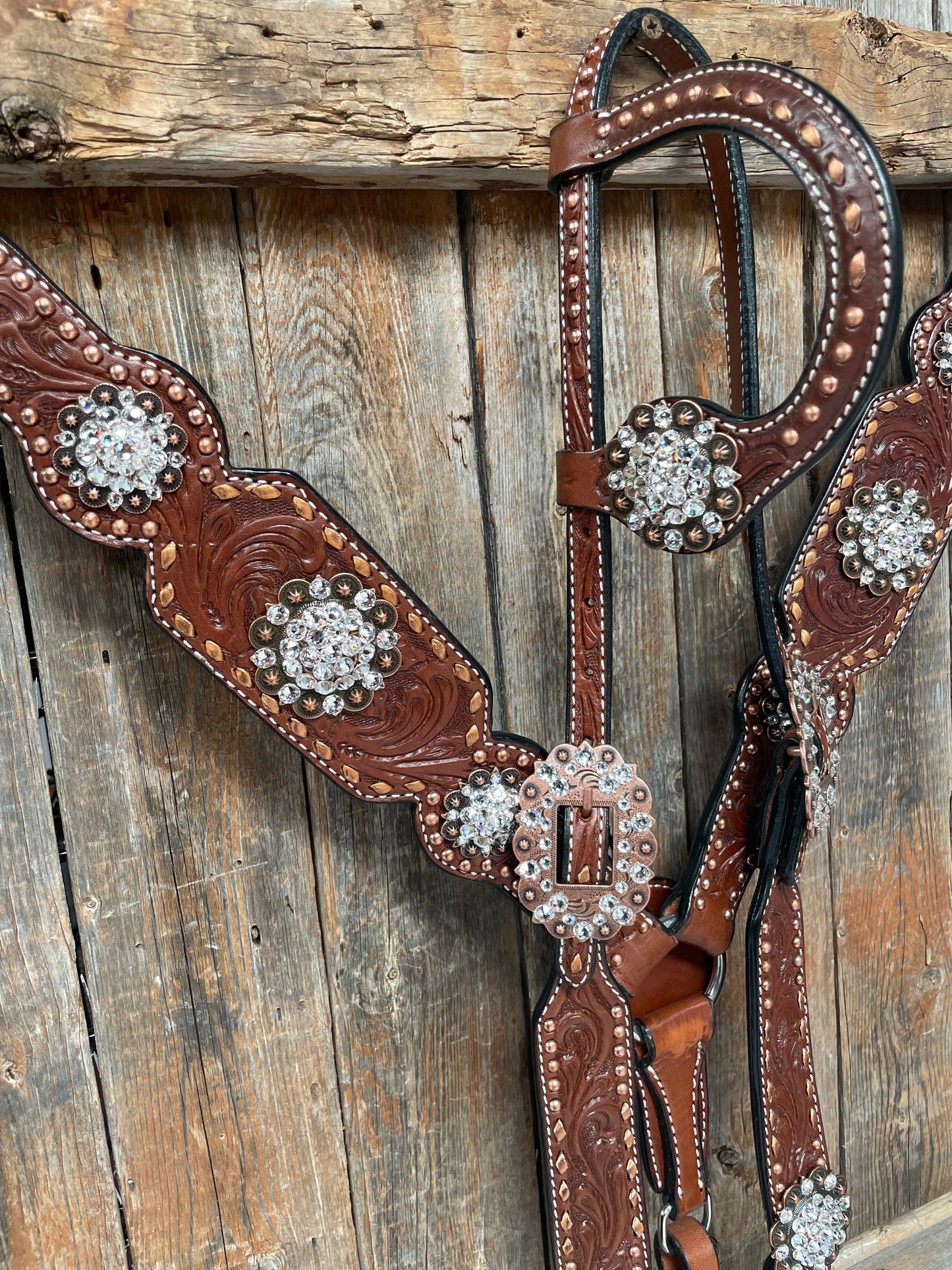 Medium Oil Copper Buckstitch Clear One Ear & Breastcollar Tack Set #OEBC450