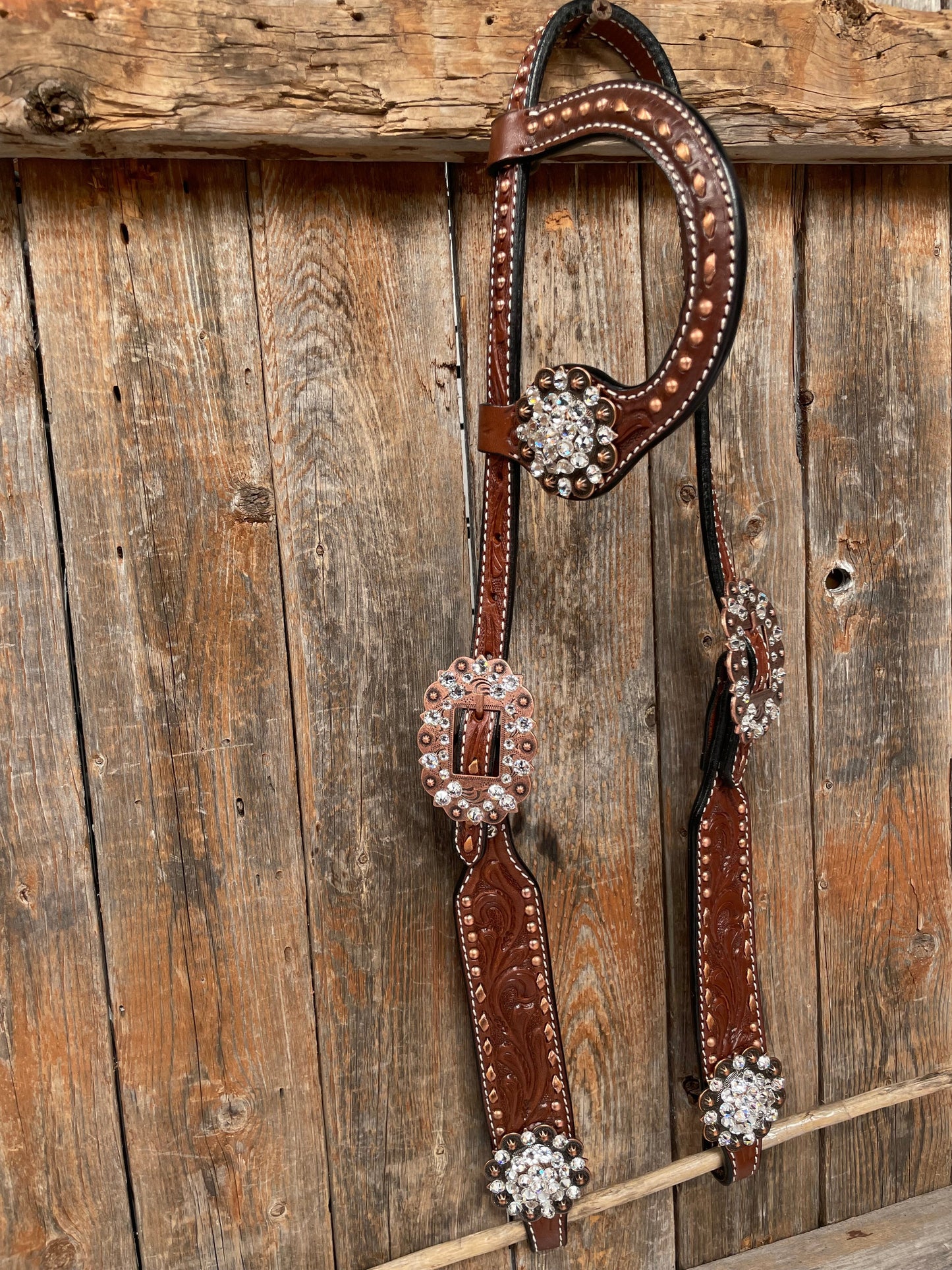 Medium Oil Copper Buckstitch Clear One Ear & Breastcollar Tack Set #OEBC450