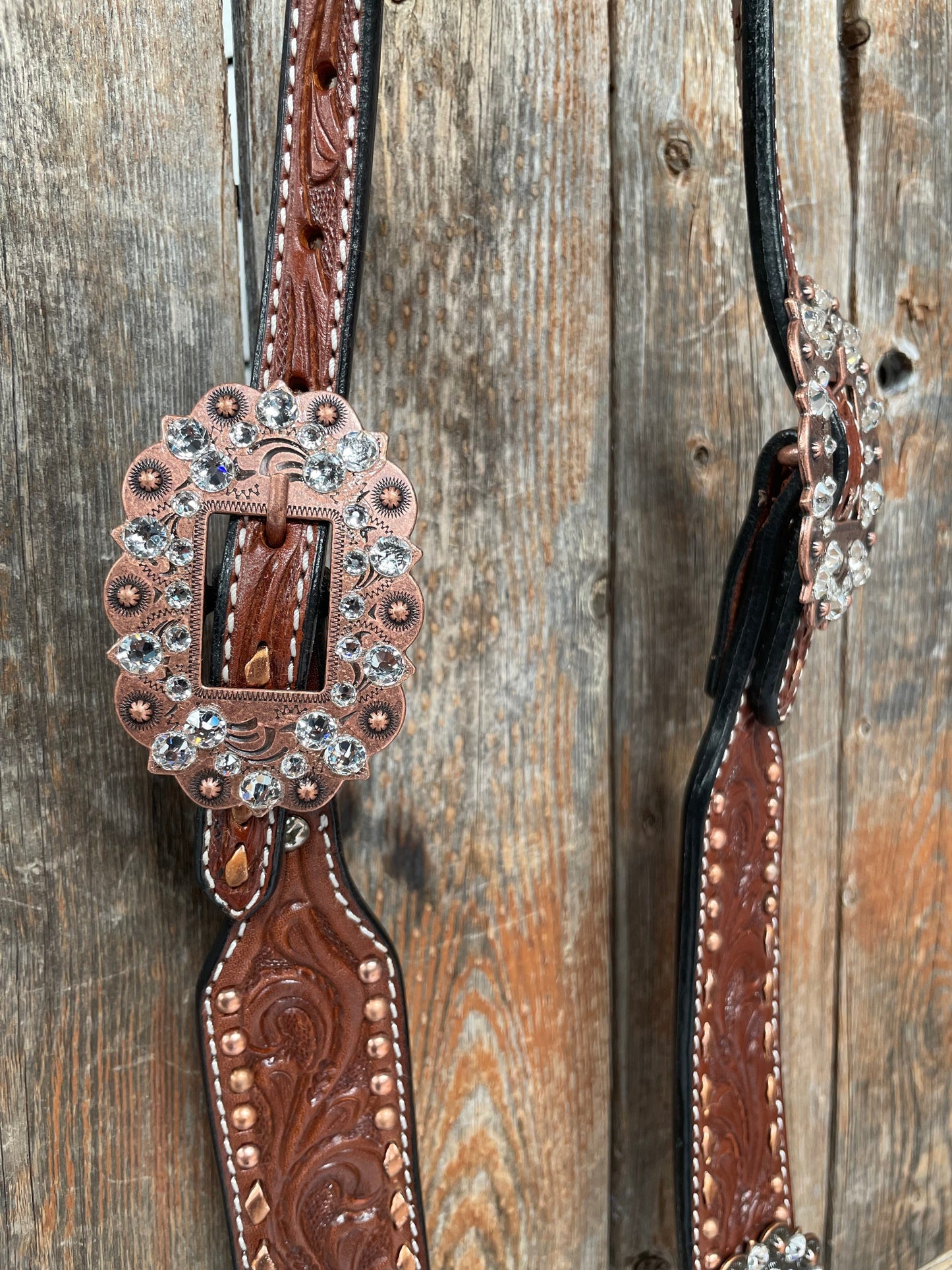 Medium Oil Copper Buckstitch Clear One Ear & Breastcollar Tack Set #OEBC450