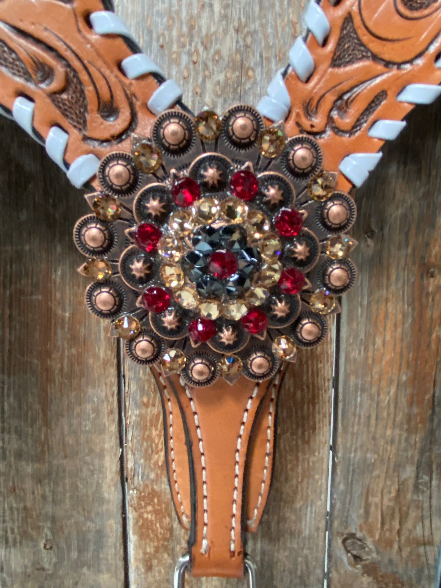 Light Oil Whipstitch Black and Red One Ear & Breastcollar Tack Set #OEBC460